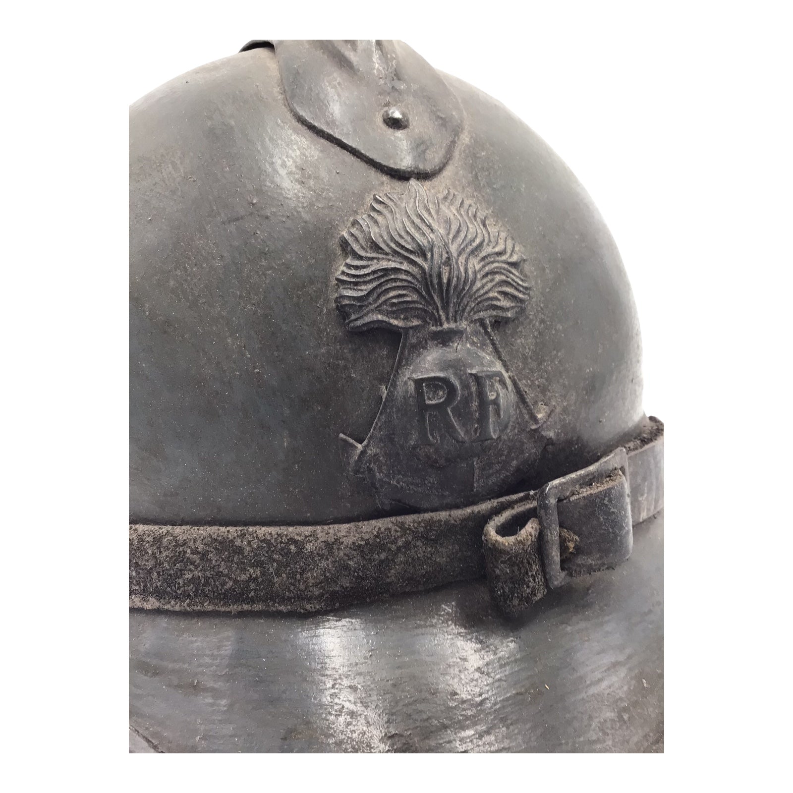 French WW2 Adrian Infantry Helmet with RF & Grenade Insignia – Complete Liner & Chinstrap