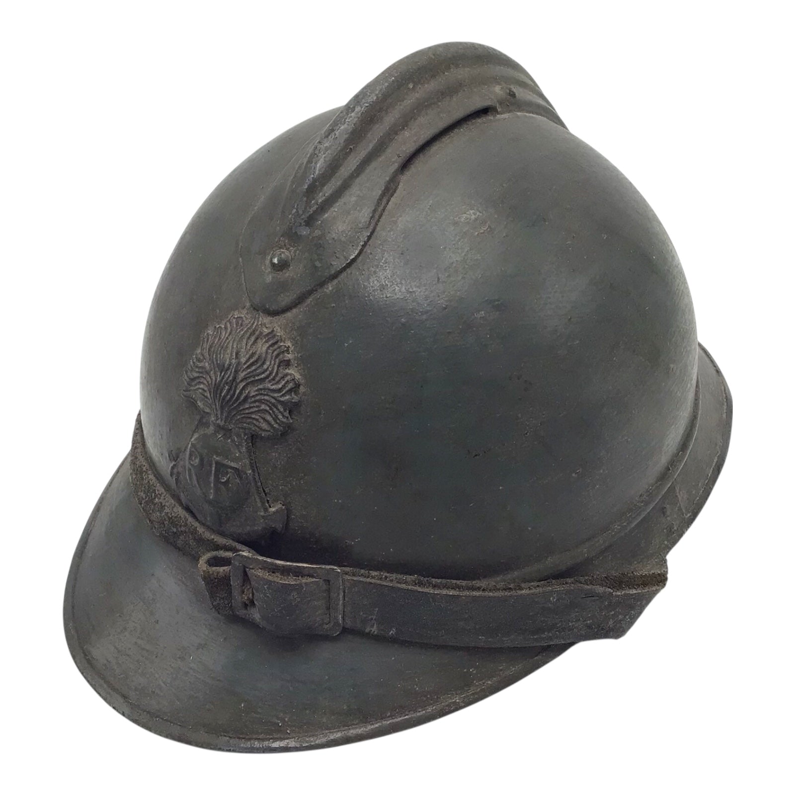 French WW2 Adrian Infantry Helmet with RF & Grenade Insignia – Complete Liner & Chinstrap