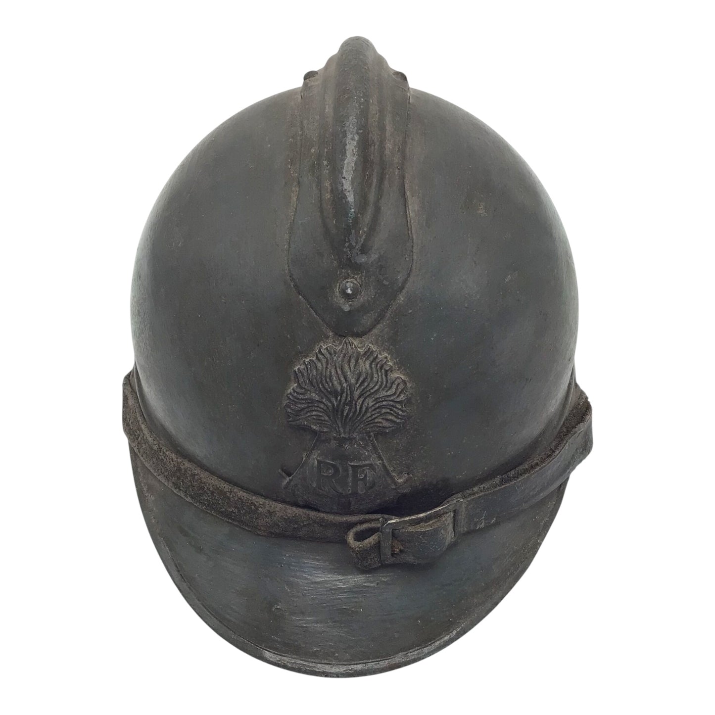 French WW2 Adrian Infantry Helmet with RF & Grenade Insignia – Complete Liner & Chinstrap