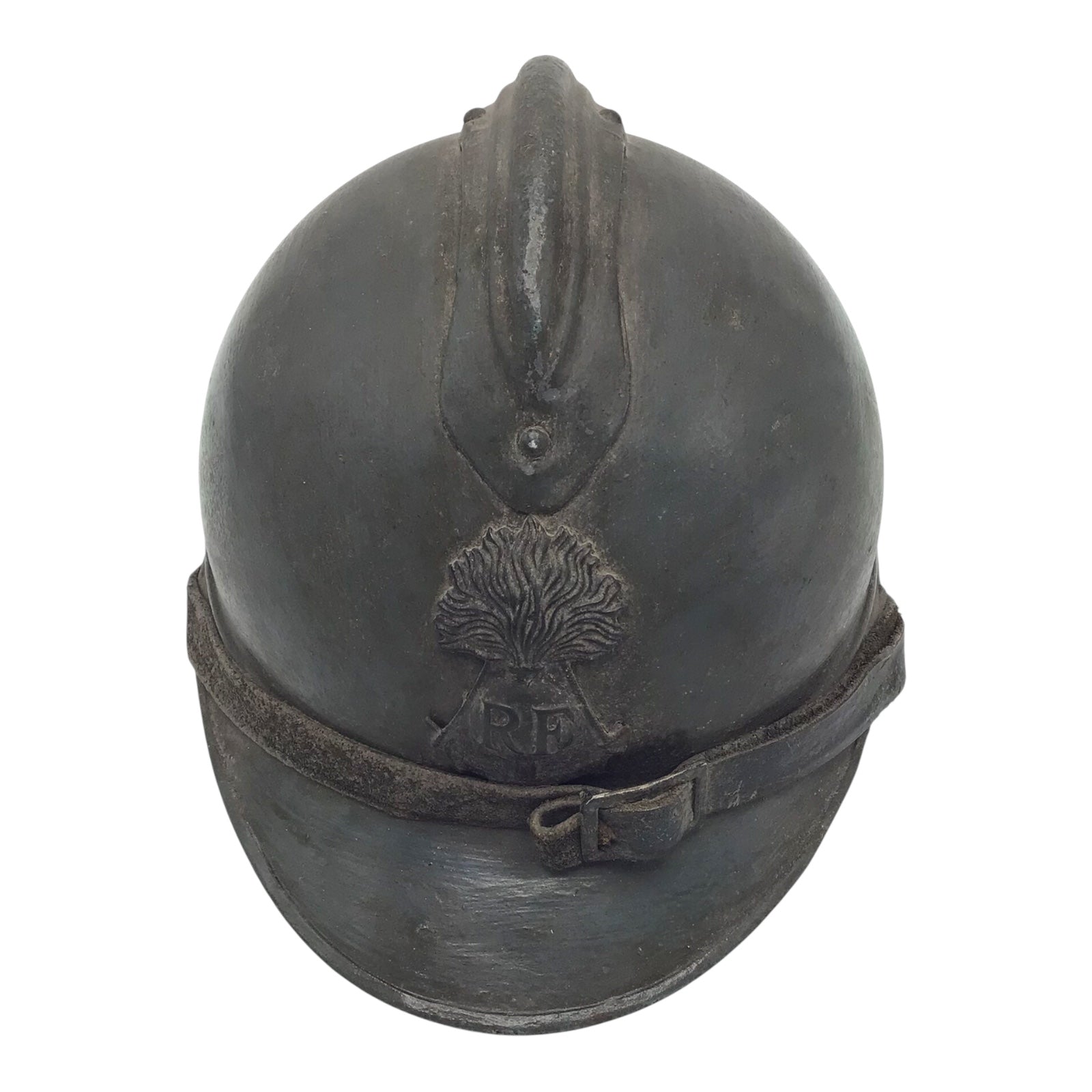 French WW2 Adrian Infantry Helmet with RF & Grenade Insignia – Complete Liner & Chinstrap