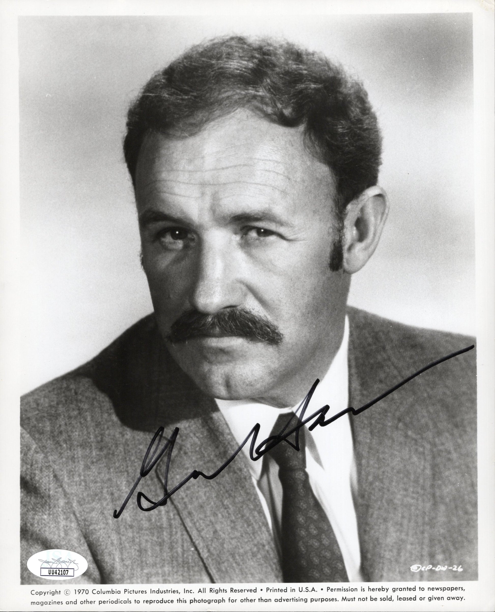 Gene Hackman Signed B&W Photo 8x10, JSA Certified Authentic UU42107