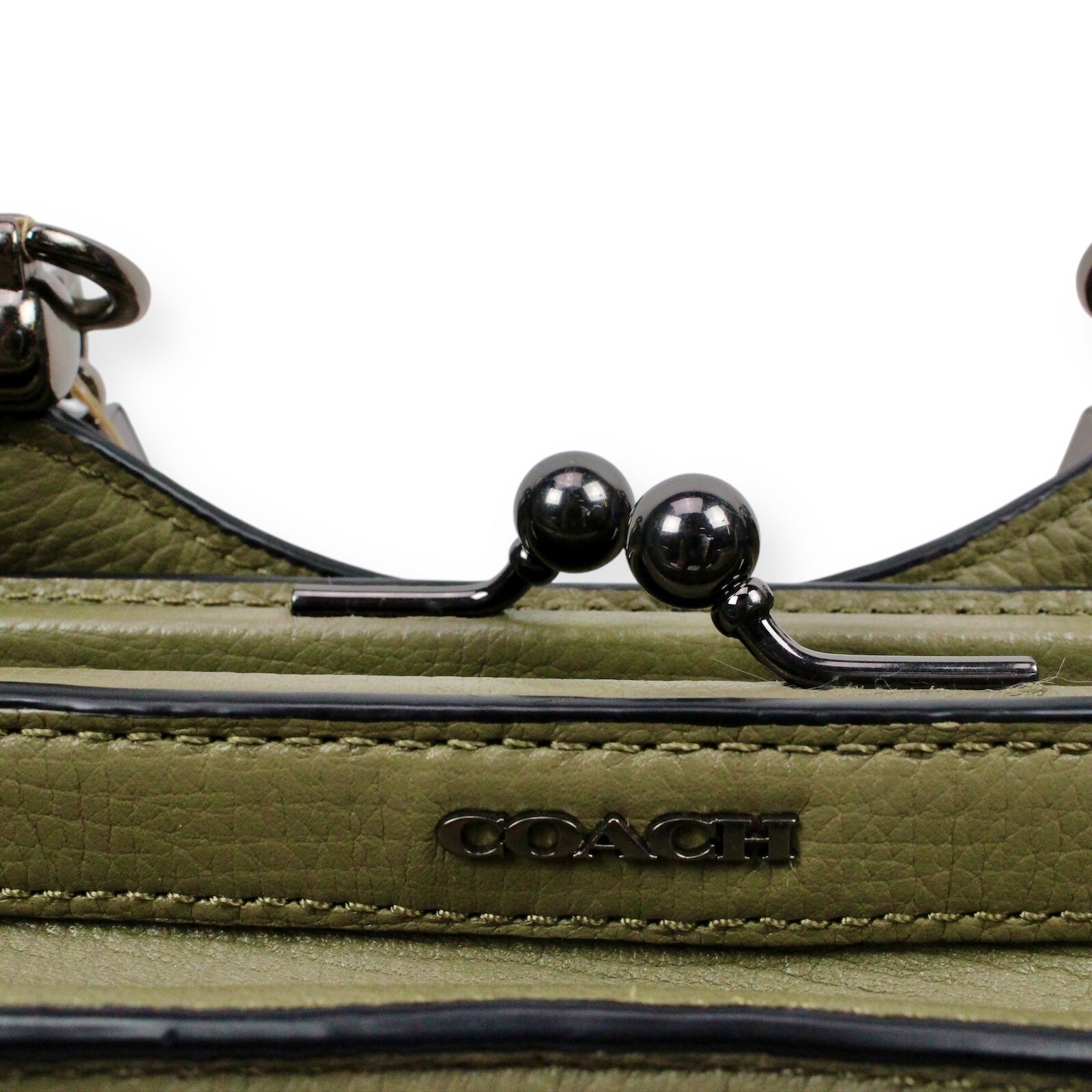 Genuine Coach Olive Green Leather Satchel Handbag with Gunmetal Hardware