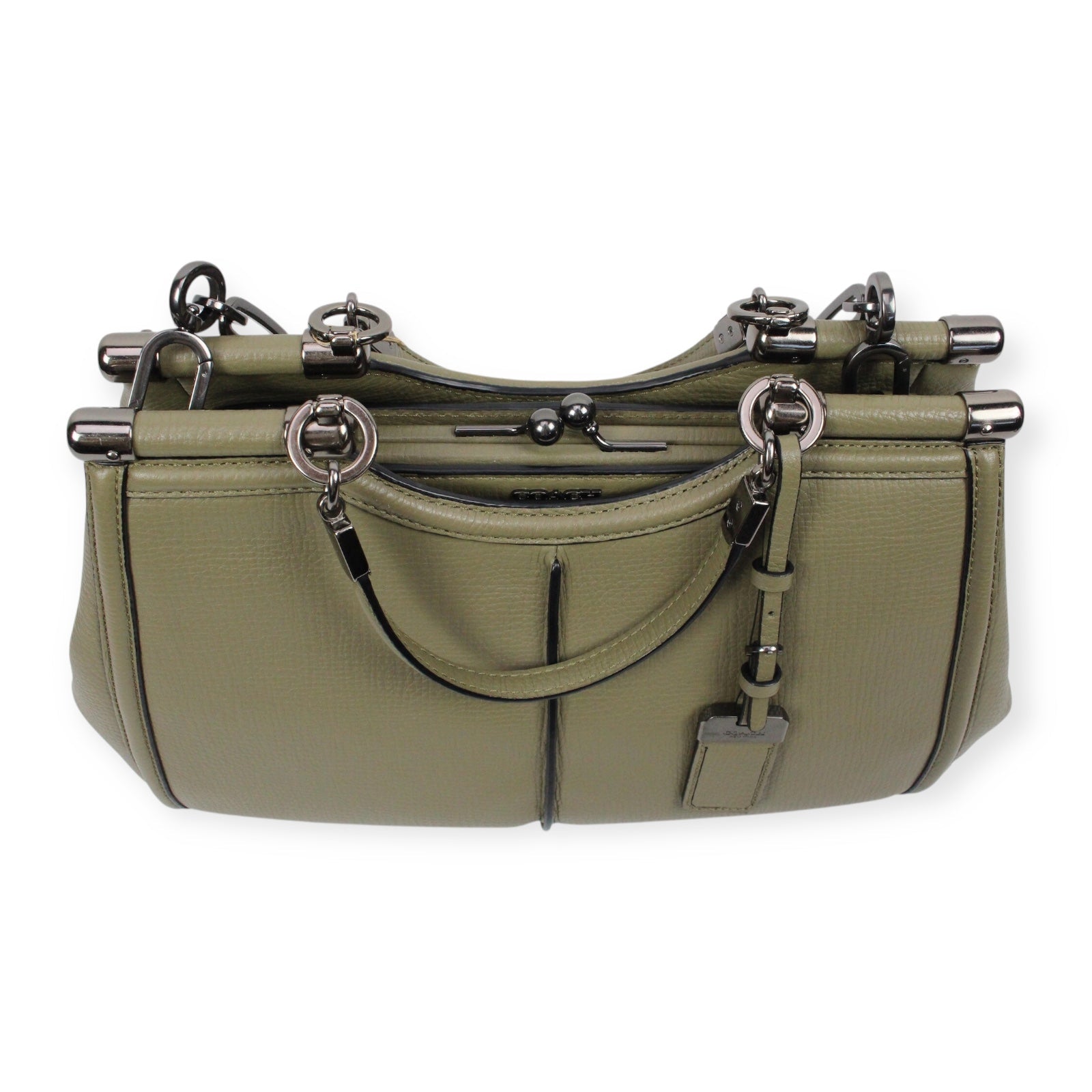 Genuine Coach Olive Green Leather Satchel Handbag with Gunmetal Hardware