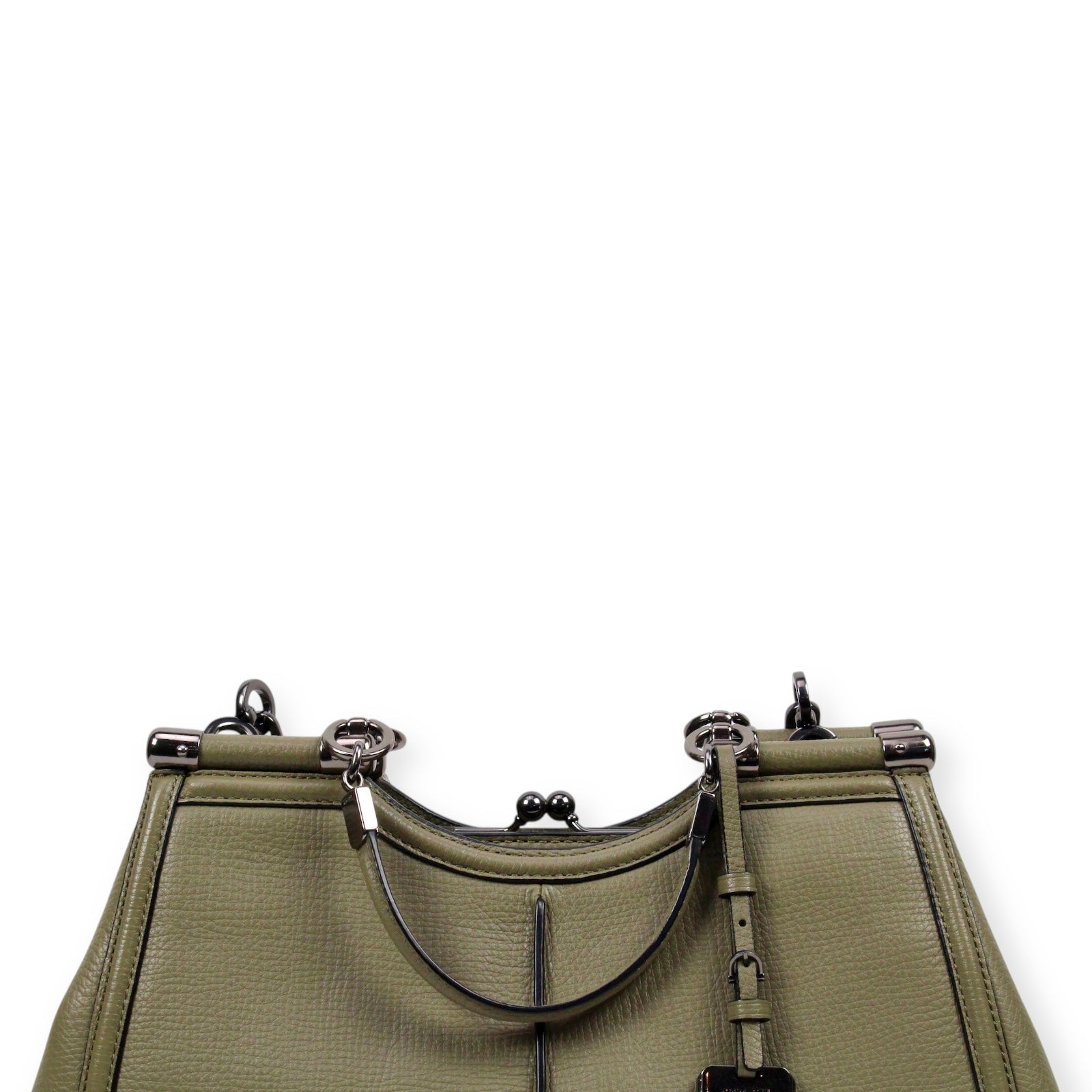 Genuine Coach Olive Green Leather Satchel Handbag with Gunmetal Hardware