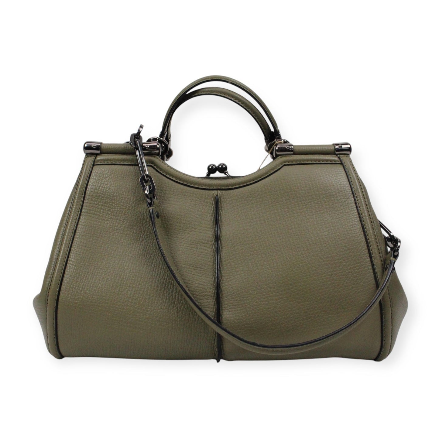 Genuine Coach Olive Green Leather Satchel Handbag with Gunmetal Hardware