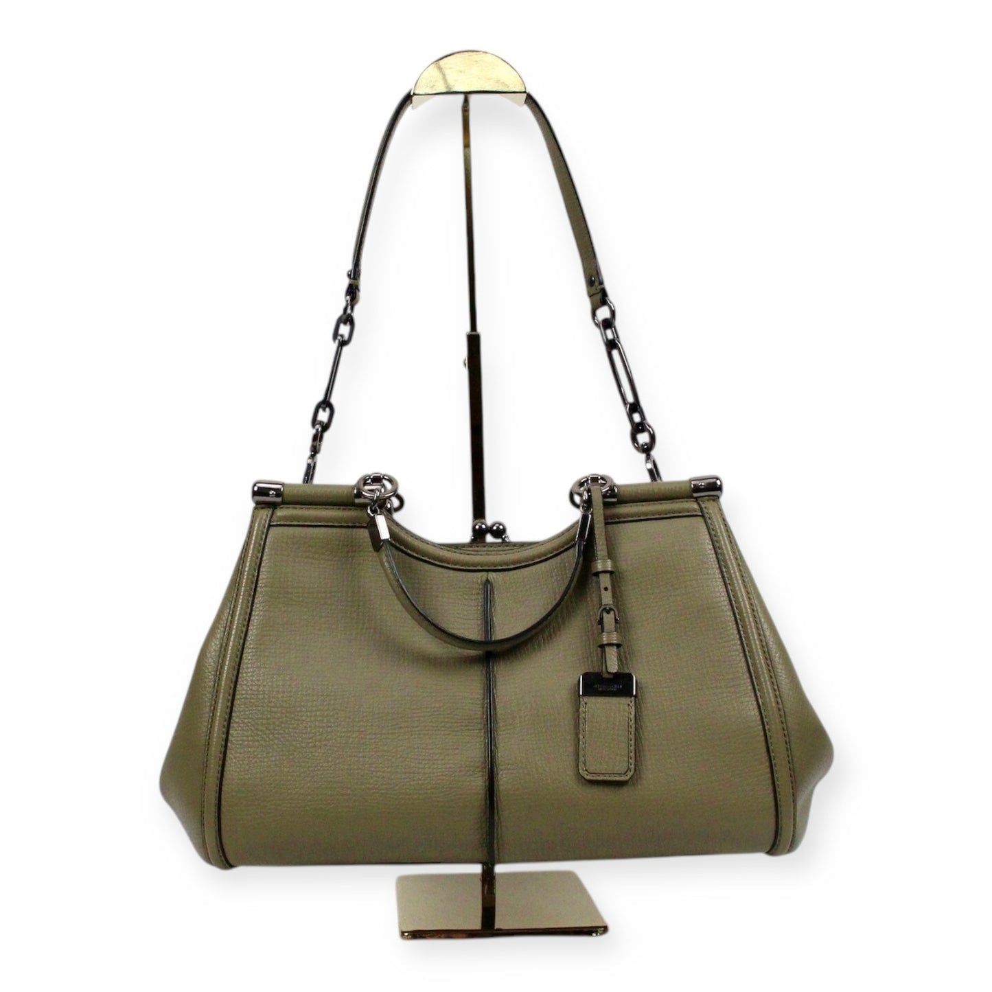 Genuine Coach Olive Green Leather Satchel Handbag with Gunmetal Hardware