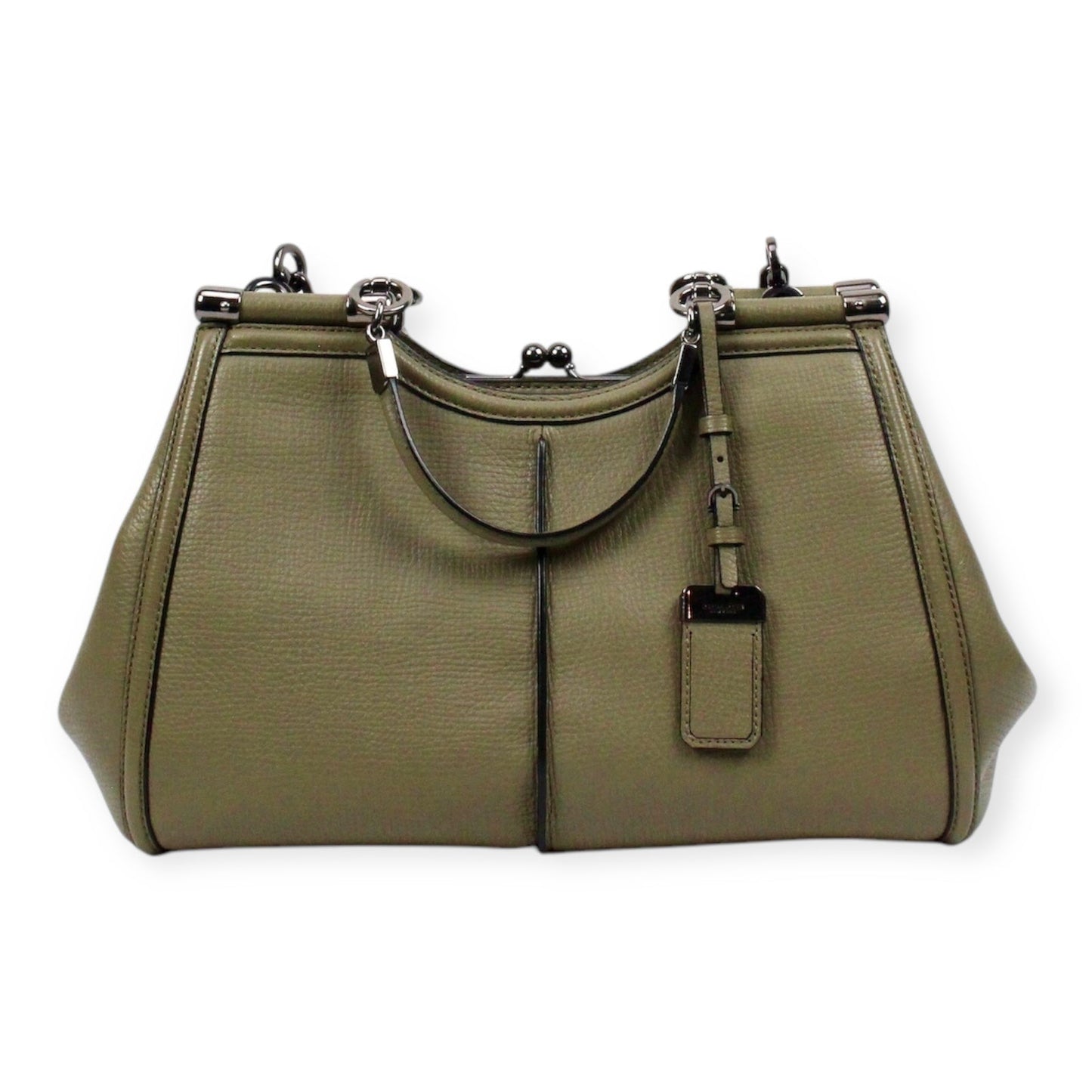 Genuine Coach Olive Green Leather Satchel Handbag with Gunmetal Hardware