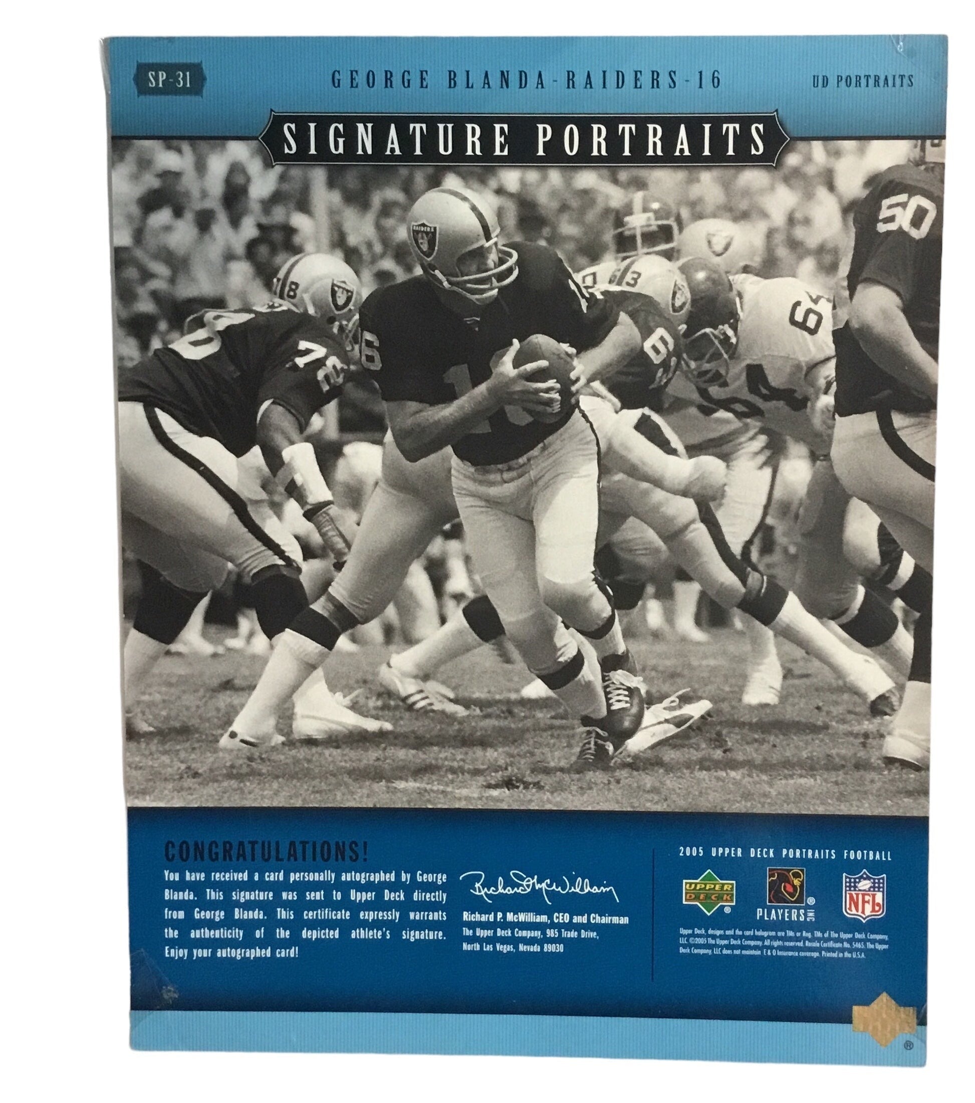 George Blanda Signed Framed Photo & Game-Worn Jersey Card Upper Deck