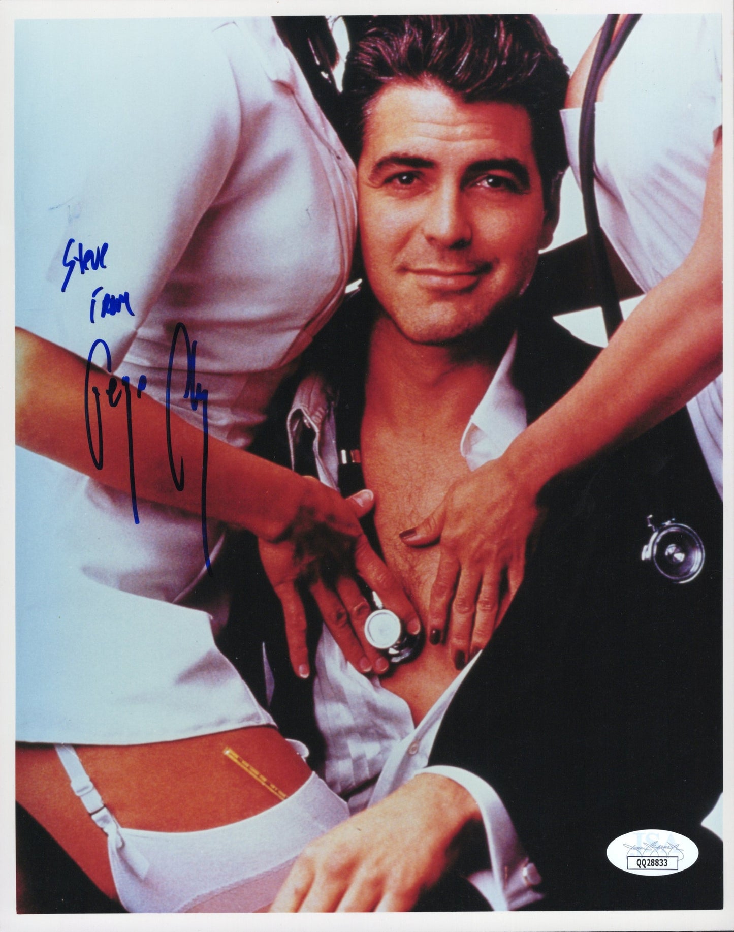 George Clooney in ER Signed Photo 8x10 Personalized "Steve from George Clooney" JSA and PSA Letter Double Certified Authentic QQ28833