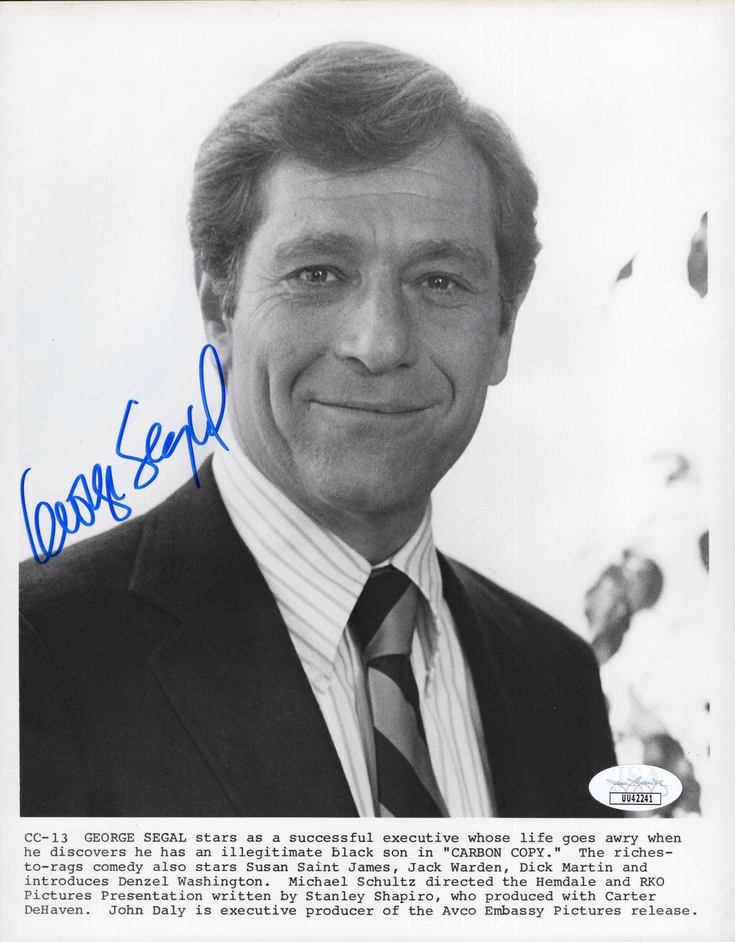 George Segal Signed Photo 8x10 B&W Carbon Copy, JSA & PSA Double Certified UU42241