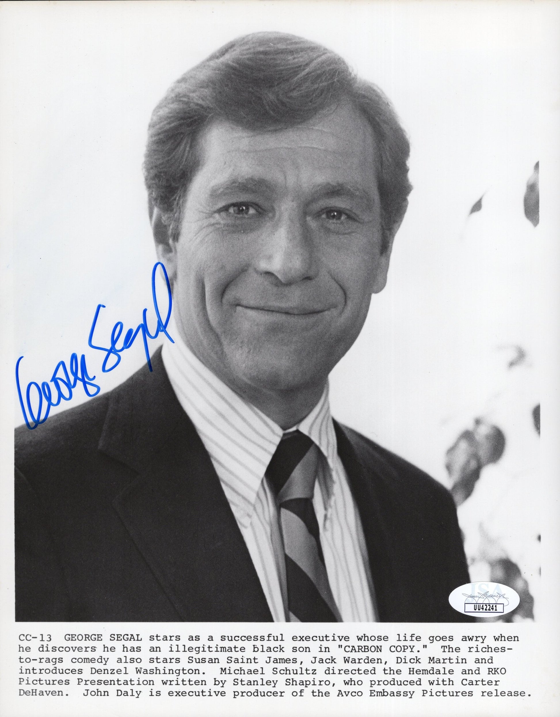 George Segal in Carbon Copy Signed Photo 8x10 B&W, JSA and PSA Letter Double Certified Authentic UU42241