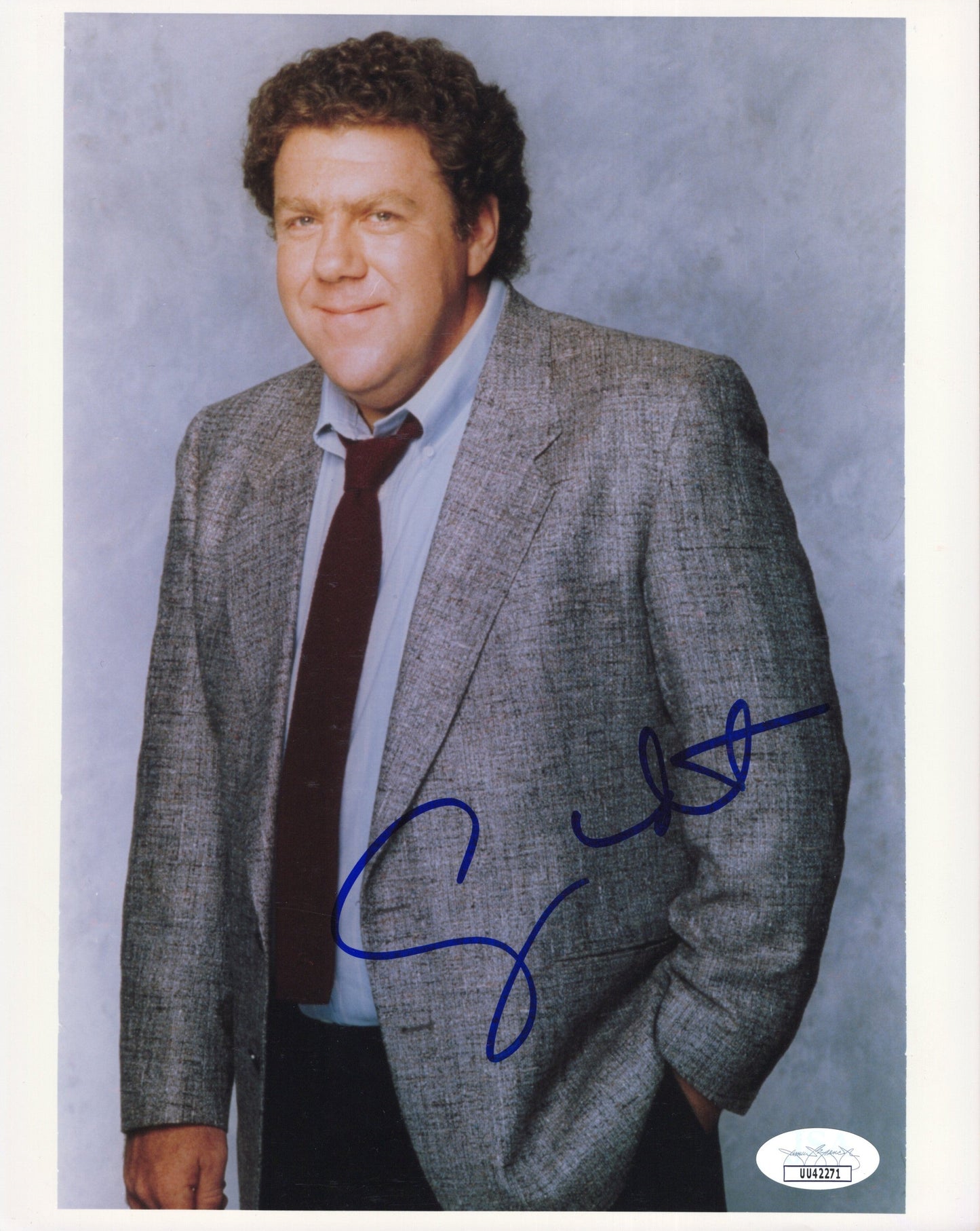 George Wendt Signed Photo 8x10 Norm Peterson on Cheers, In Grey Tweed Jacket, JSA and PSA Letter Double Certified Authentic UU42271