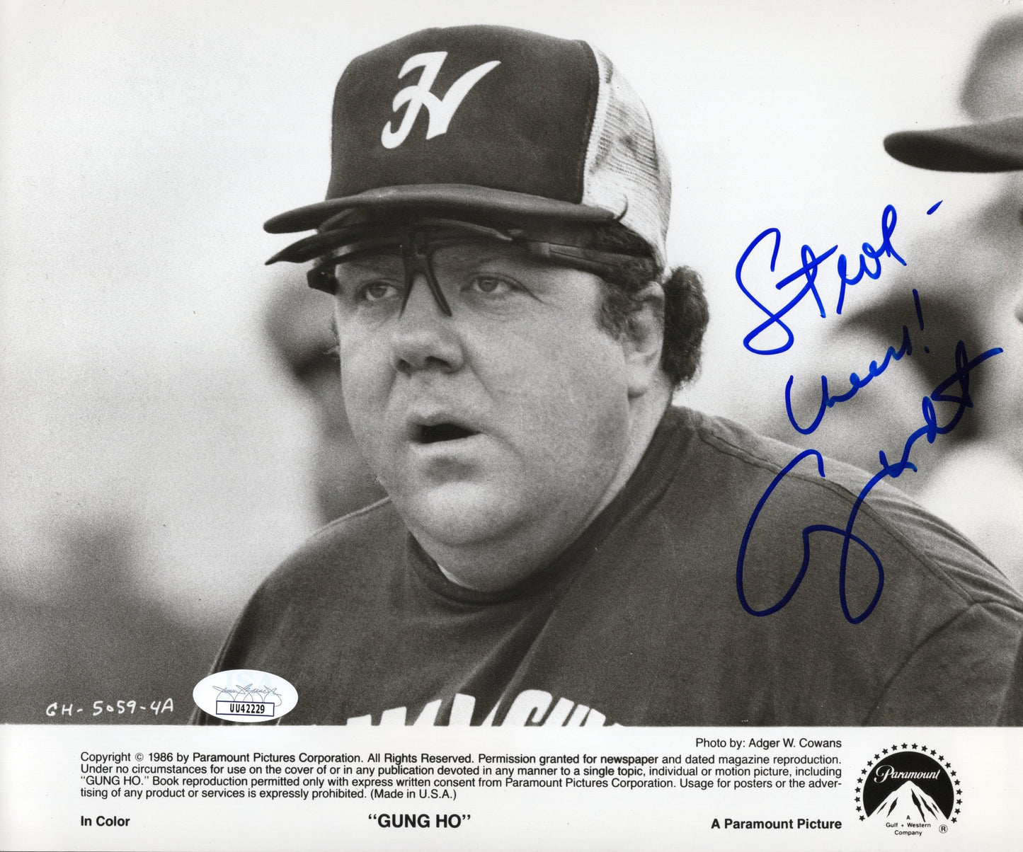 George Wendt in Gung Ho Signed Photo 8x10 Personalized "Steve - Cheers!" JSA and PSA Letter Double Certified Authentic UU42229