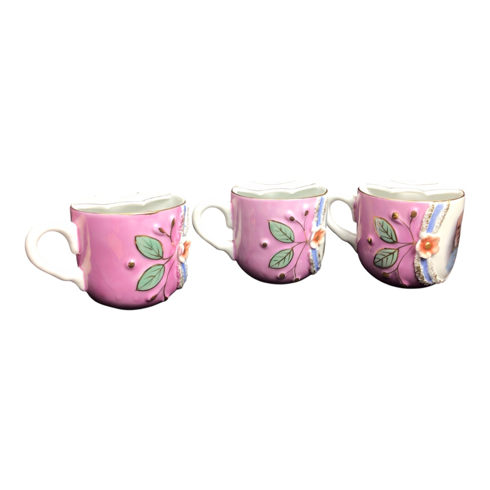 German Empire Era Portrait Tea Cups w/ Mustache Guards