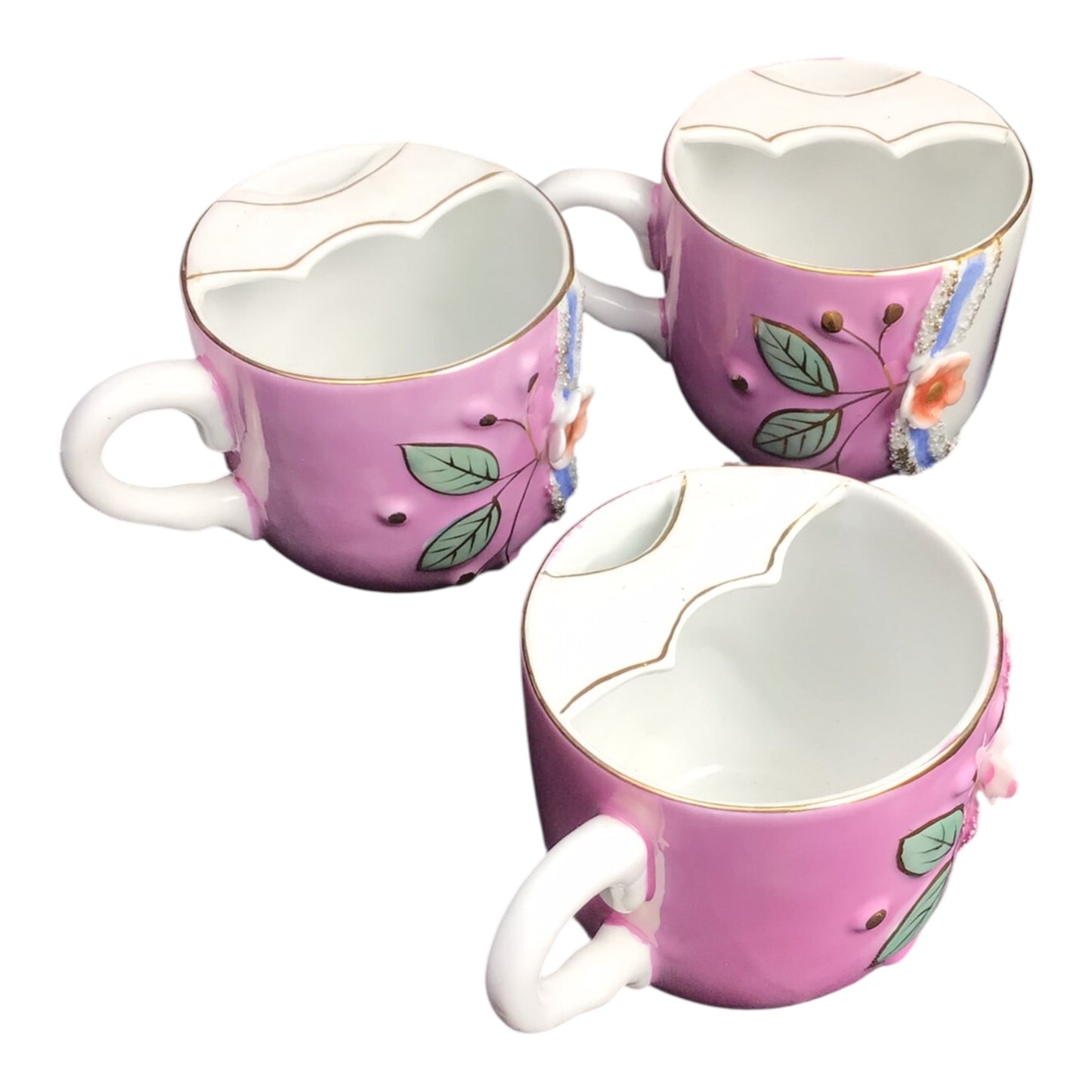 German Empire Era Portrait Tea Cups w/ Mustache Guards