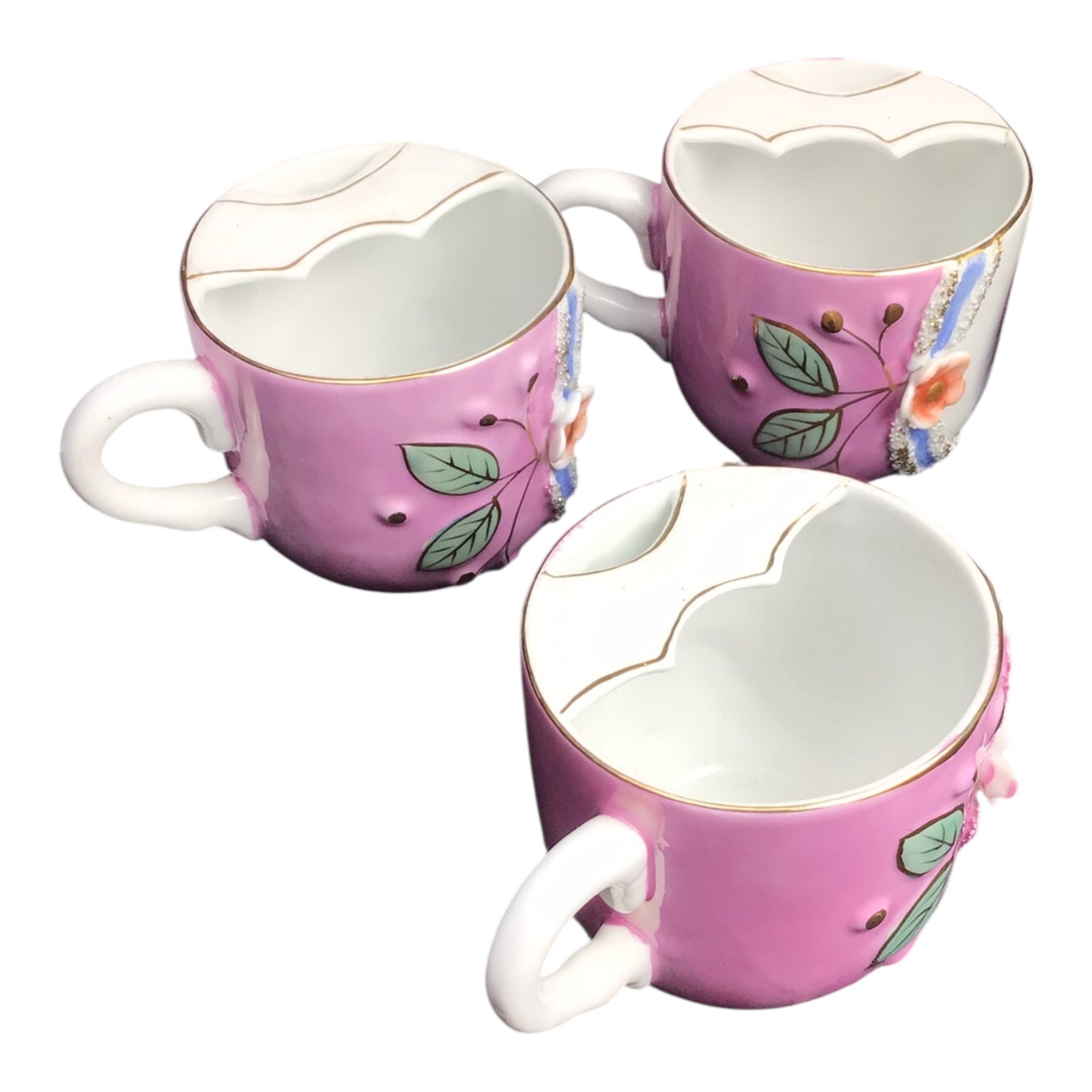 German Empire Era Portrait Tea Cups w/ Mustache Guards