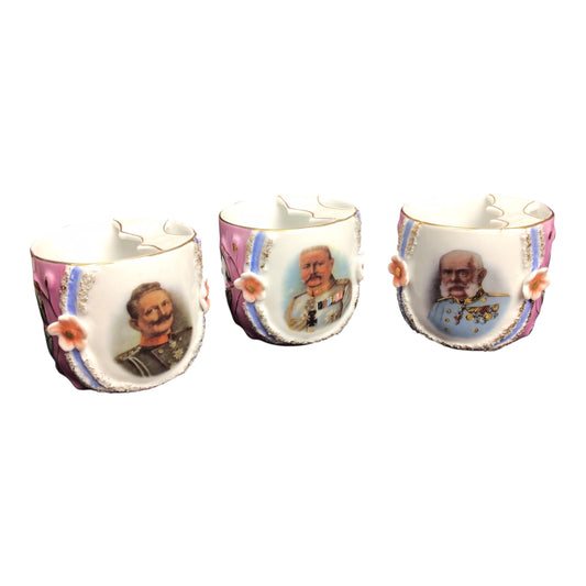 German Empire Era Portrait Tea Cups w/ Mustache Guards