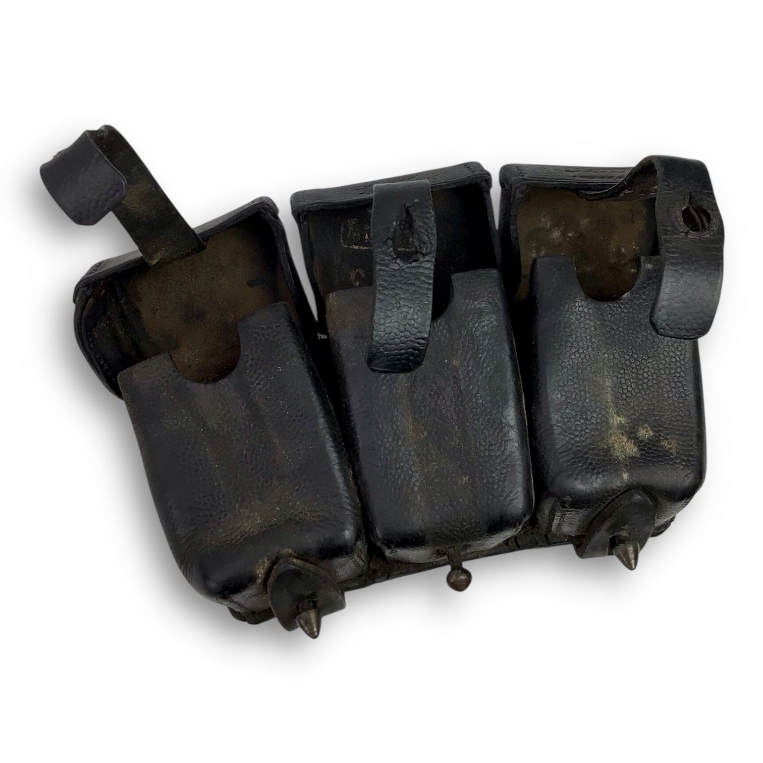 German WW1 1915 Leather Ammo Pouch – Three-Section Belt Model, Marked Elsenfeld for Gewehr 98