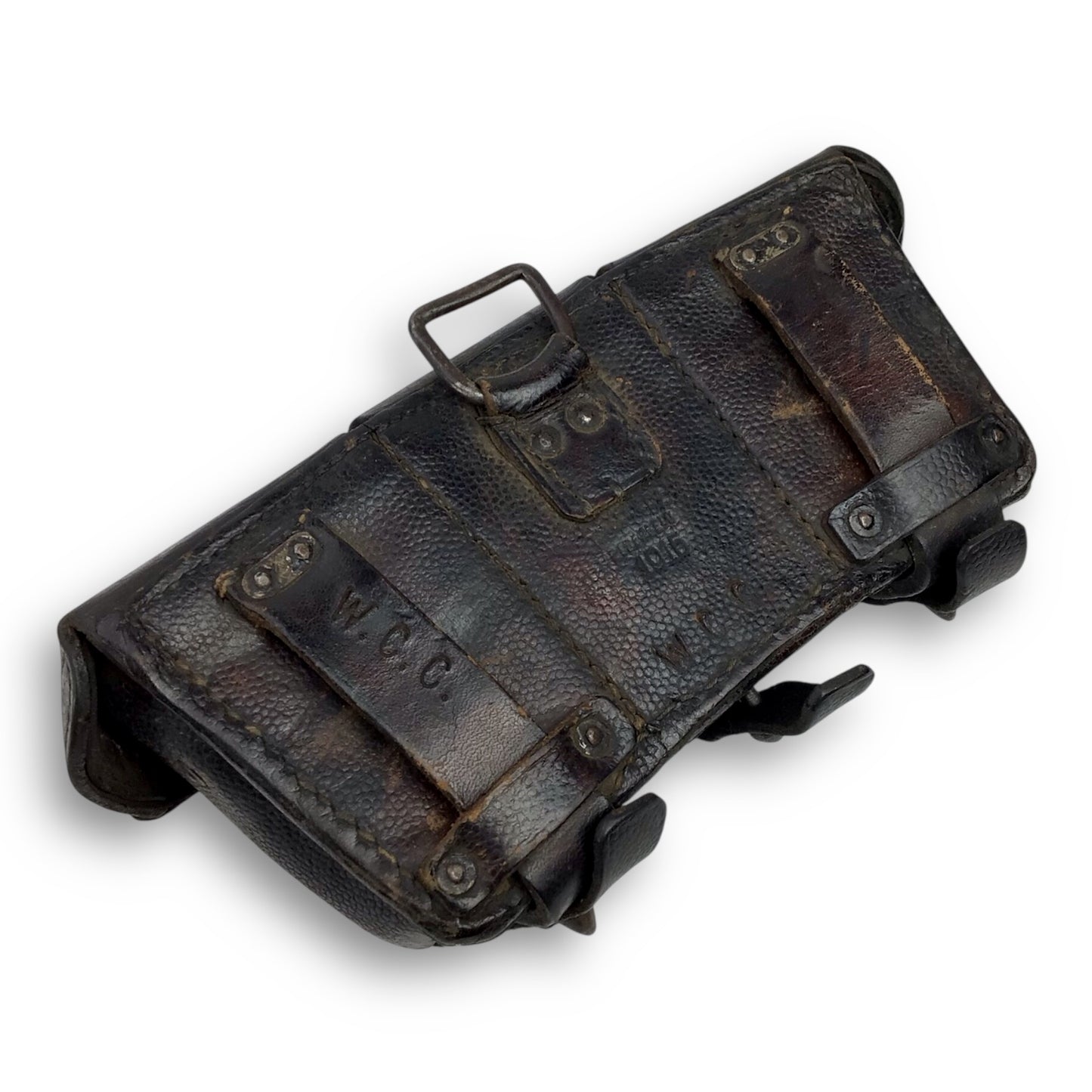 German WW1 1915 Leather Ammo Pouch – Three-Section Belt Model, Marked Elsenfeld for Gewehr 98