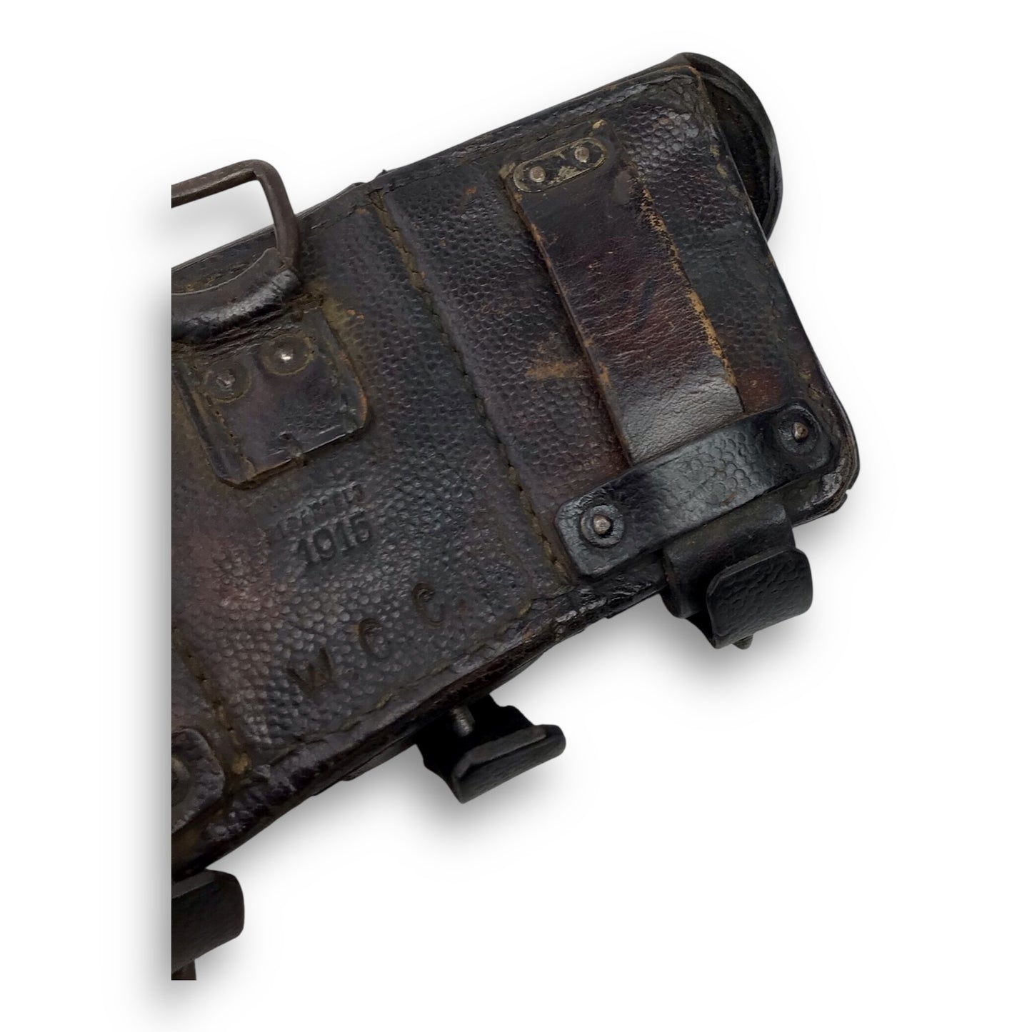 German WW1 1915 Leather Ammo Pouch – Three-Section Belt Model, Marked Elsenfeld for Gewehr 98