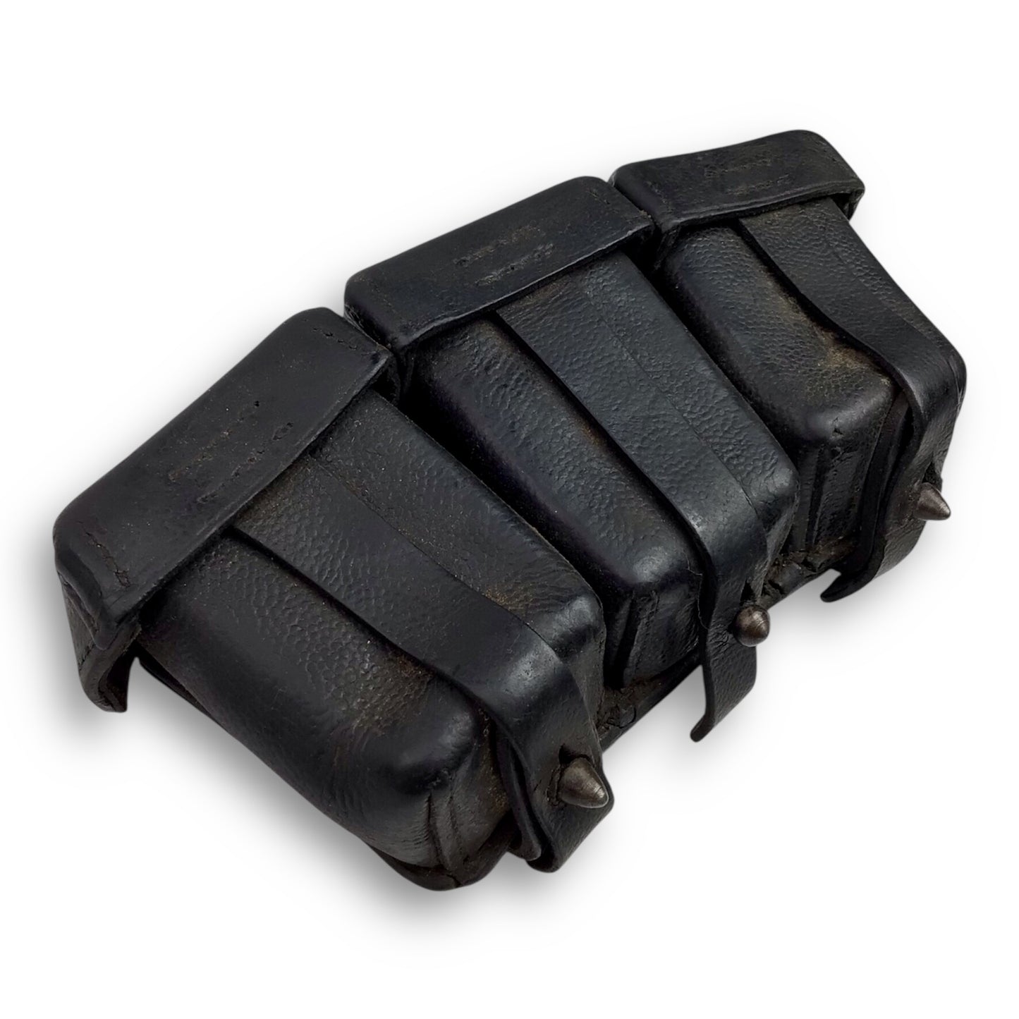 German WW1 1915 Leather Ammo Pouch – Three-Section Belt Model, Marked Elsenfeld for Gewehr 98