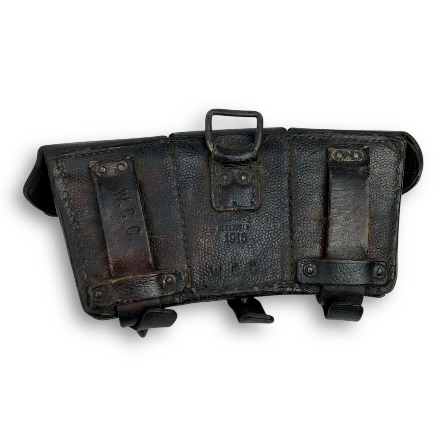 German WW1 1915 Leather Ammo Pouch – Three-Section Belt Model, Marked Elsenfeld for Gewehr 98