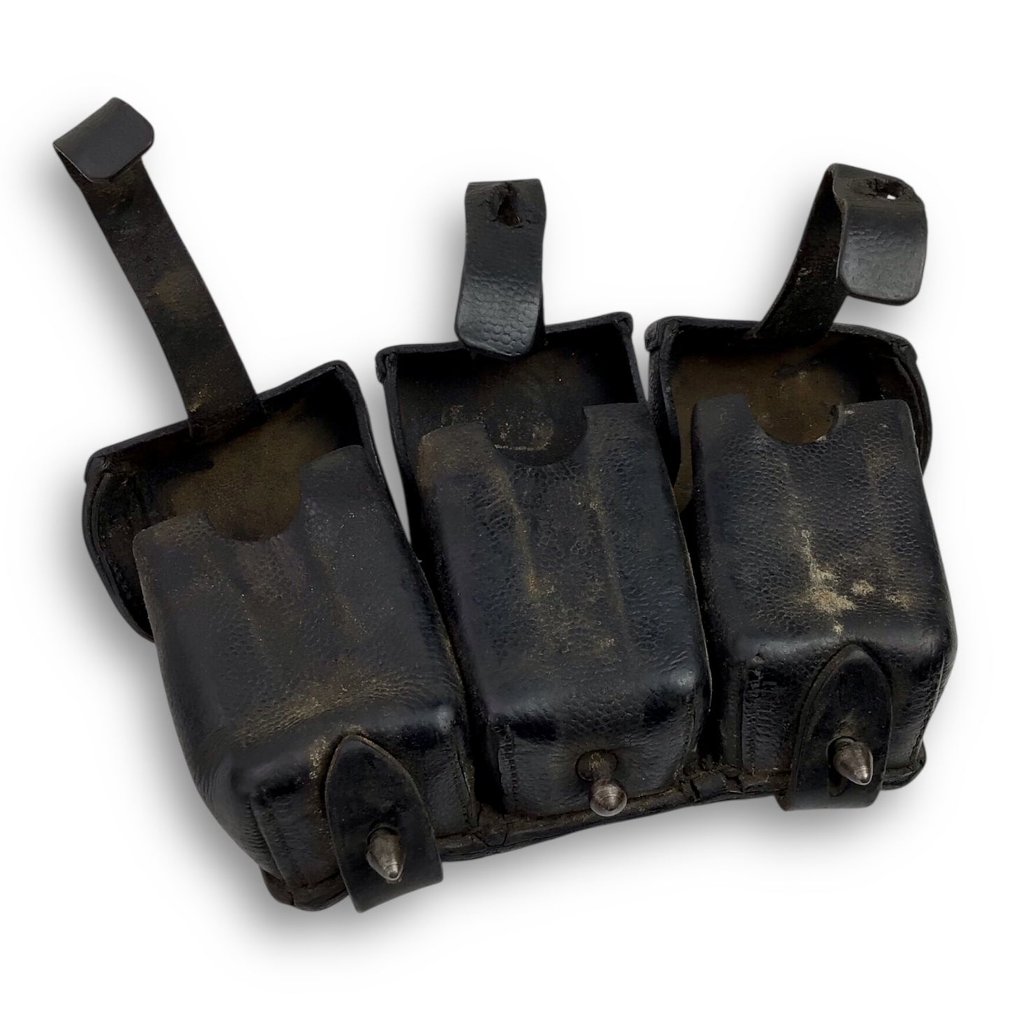 German WW1 1915 Leather Ammo Pouch – Three-Section Belt Model, Marked Elsenfeld for Gewehr 98