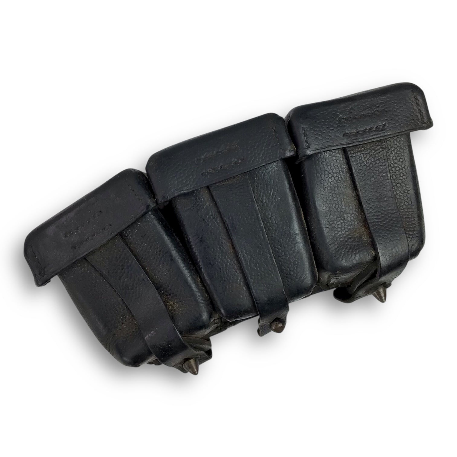 German WW1 1915 Leather Ammo Pouch – Three-Section Belt Model, Marked Elsenfeld for Gewehr 98