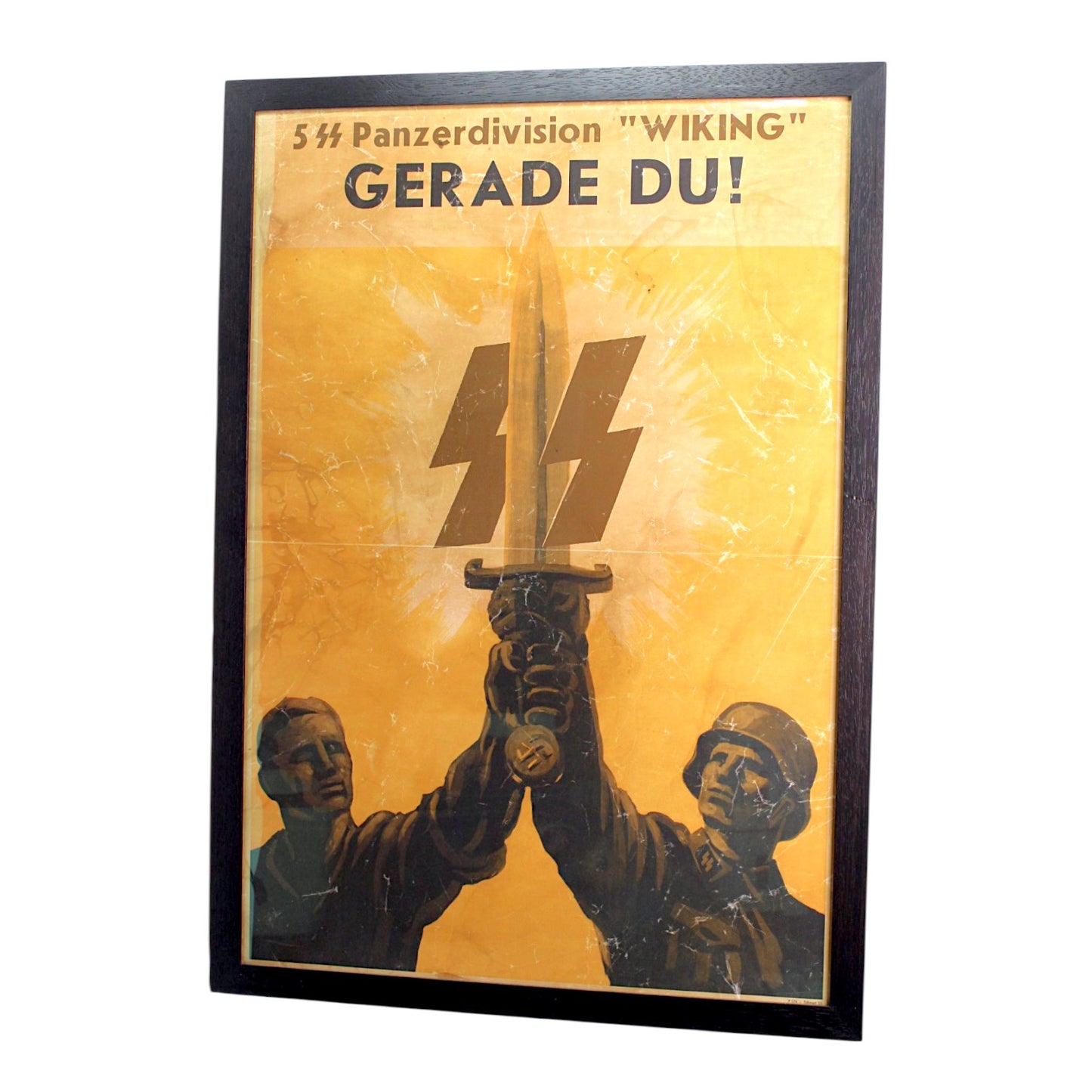 German WW2 5th SS Totenkopf Panzer Division Wartime Color Recruiting Poster. Correctly labelled at the bottom “p 174 Schwert SS” professionally matted and framed.