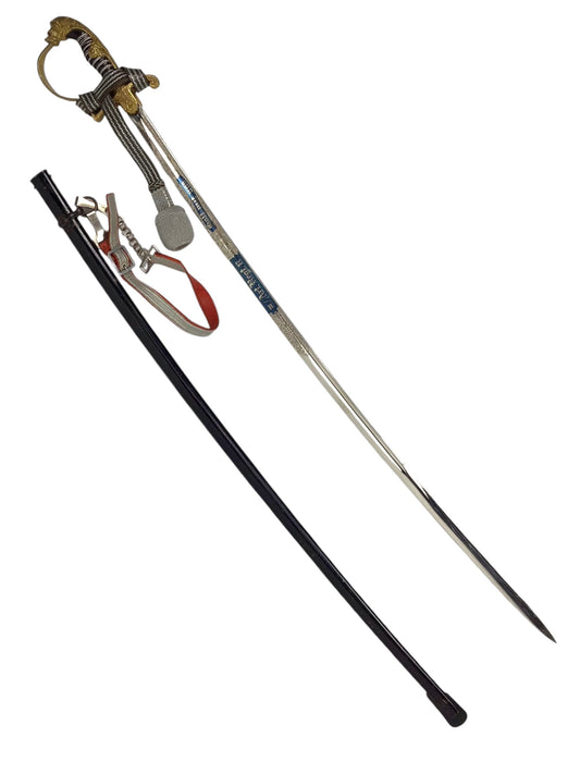 German WW2 Army Officer's Lion Head Sword with sheath and Army Portapee and Artillery Belt Hangar