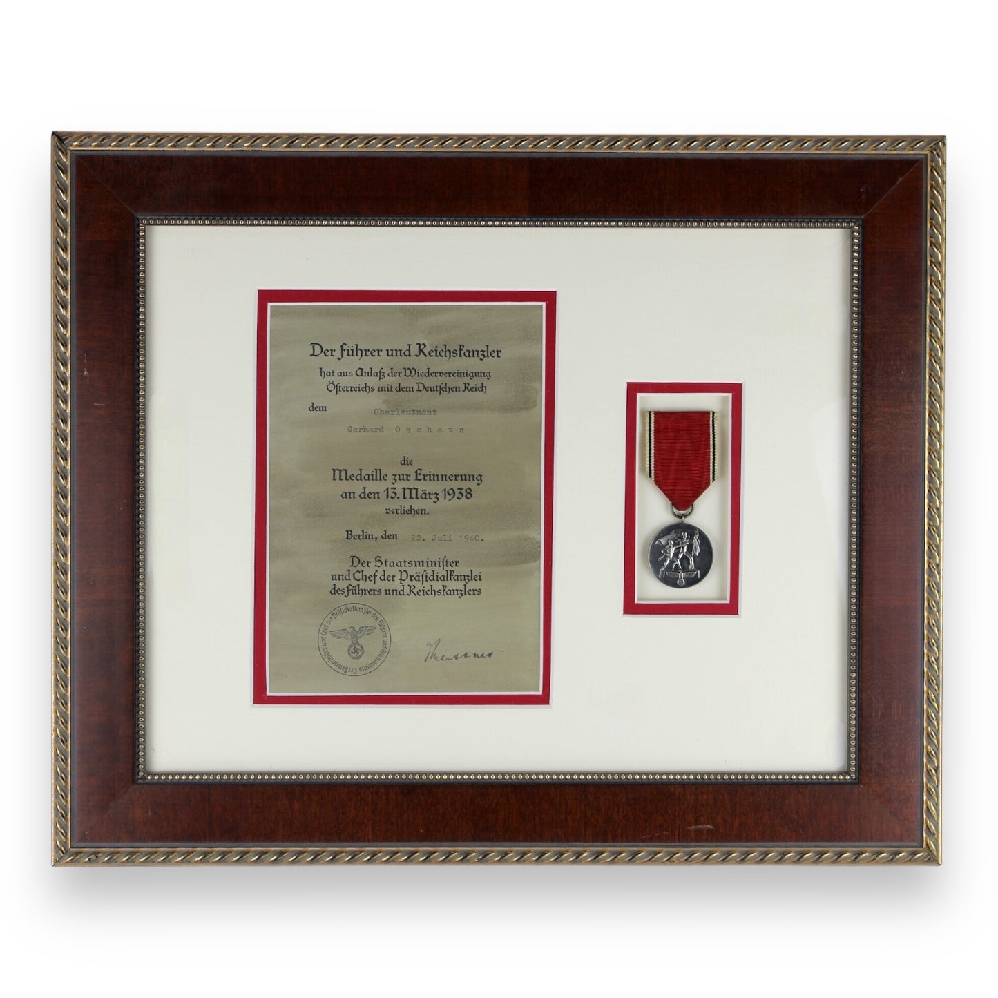 German WW2 Austrian Anschluss Medal w/ Award Document