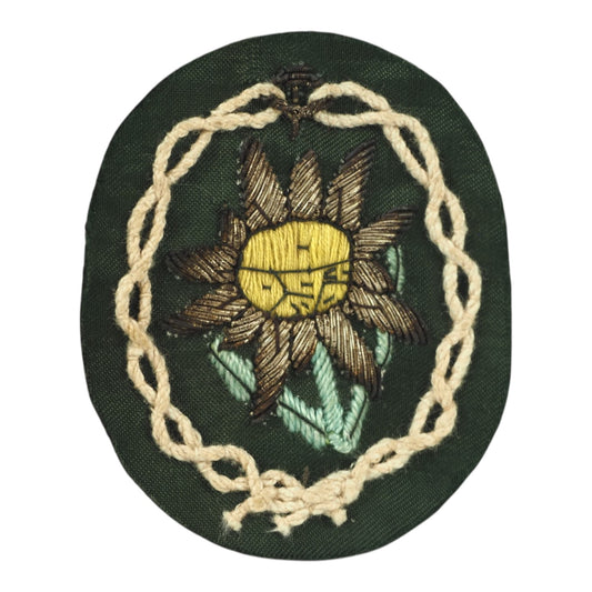 German WW2 Gebirgsjäger Officer Edelweiss Sleeve Insignia, Silver Bullion Vet Bring-Back