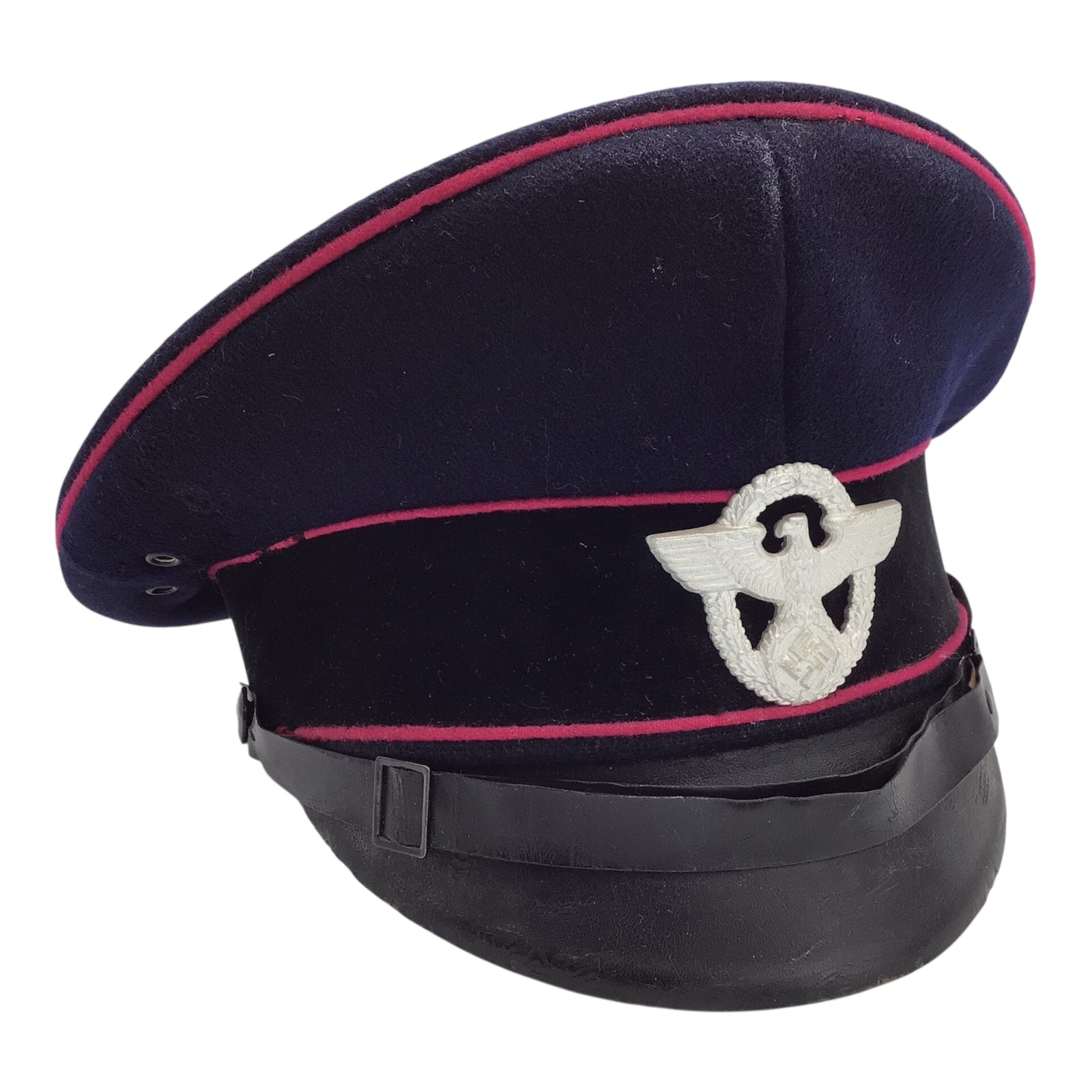 German WW2 German Fire Police Feuerschutzpolizei NCO Visor Peaked Cap Schirmmutze Size 57, Maker Marked "Gottfried Geibel Homberg-O-Hessen"