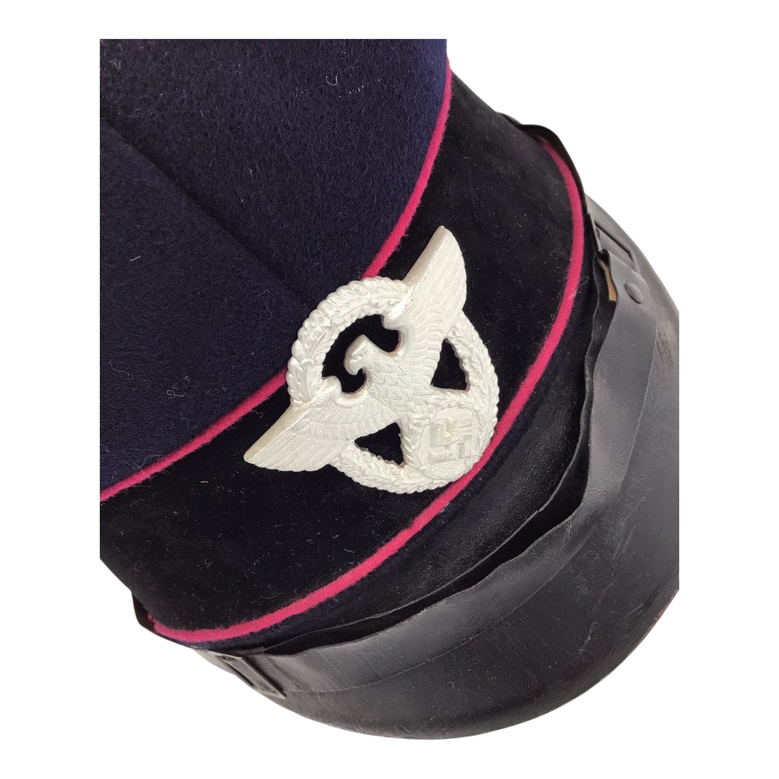 German WW2 German Fire Police Feuerschutzpolizei NCO Visor Peaked Cap Schirmmutze Size 57, Maker Marked "Gottfried Geibel Homberg-O-Hessen"