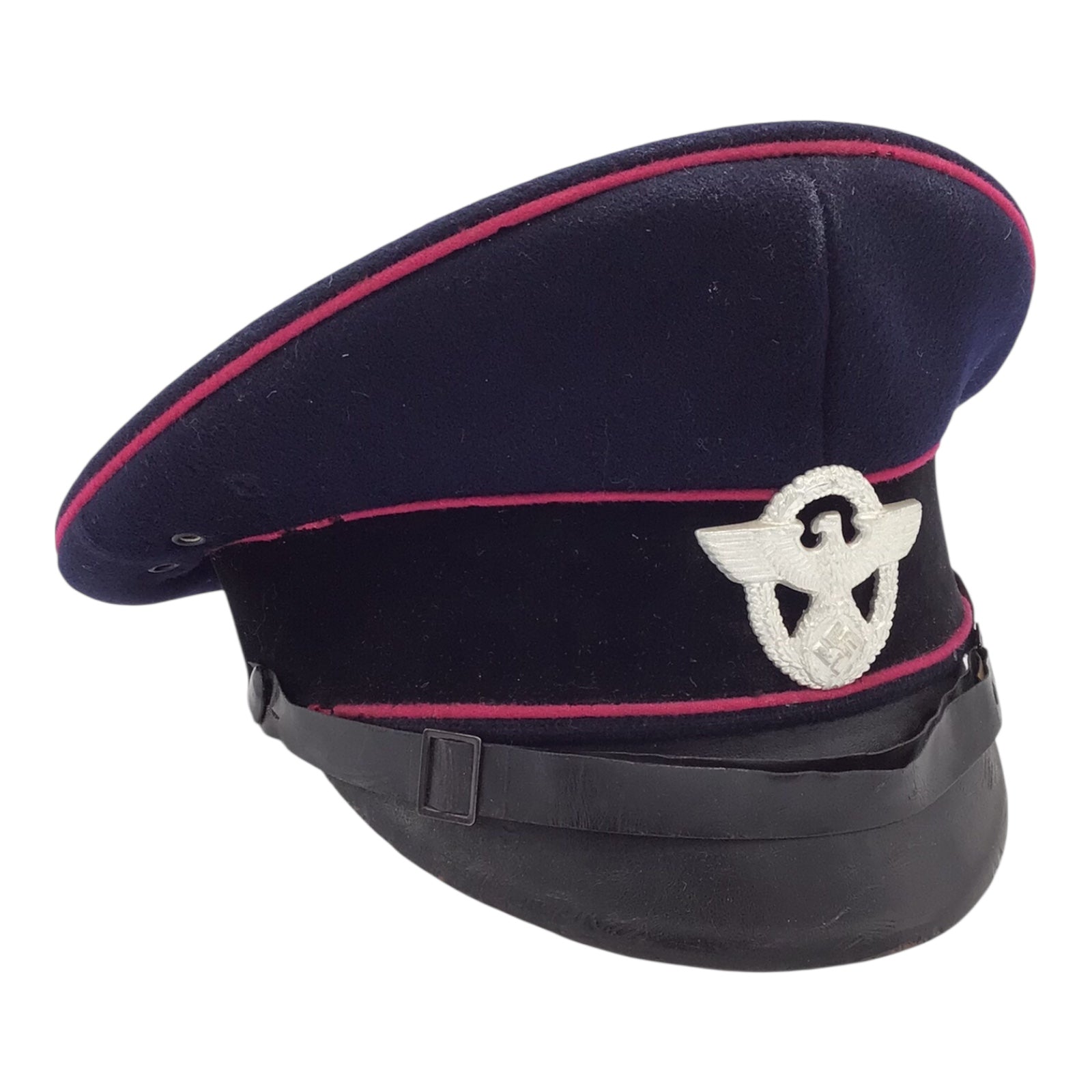 German WW2 German Fire Police Feuerschutzpolizei NCO Visor Peaked Cap Schirmmutze Size 57, Maker Marked "Gottfried Geibel Homberg-O-Hessen"