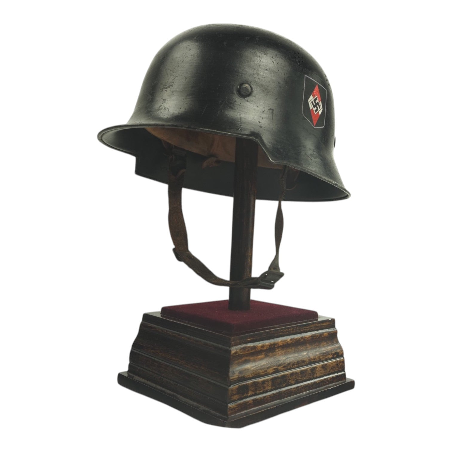 German WW2 Hitler Youth Parade M34 Fire Protection Police Style Helmet Double Decal, stamped and Named - a Rare Helmet!