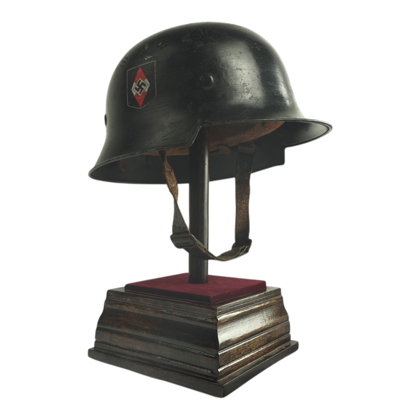 German WW2 Hitler Youth Parade M34 Fire Protection Police Style Helmet Double Decal, stamped and Named - a Rare Helmet!
