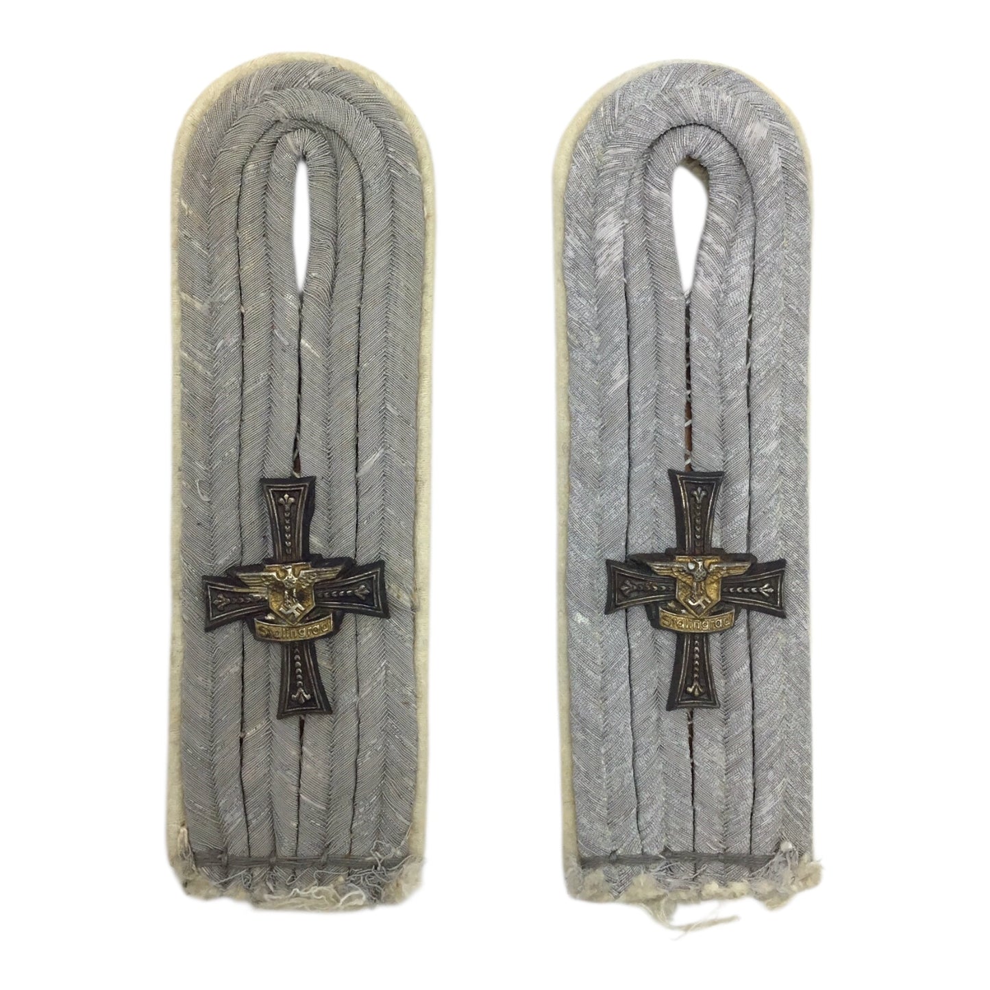 German WW2 Infantry Officer Leutnant Shoulder Boards with Rare Stalingrad Cross - Hoch-und Deutschmeister Division