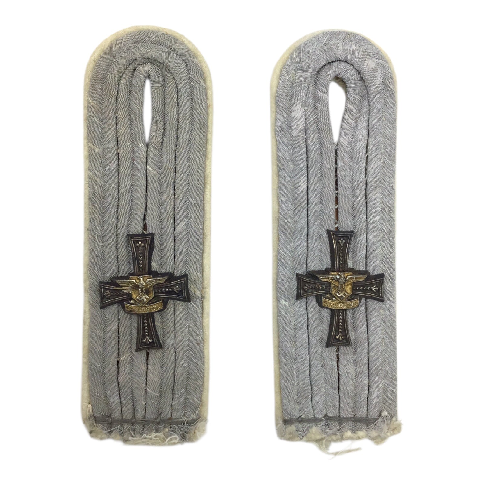 German WW2 Infantry Officer Leutnant Shoulder Boards with Rare Stalingrad Cross - Hoch-und Deutschmeister Division
