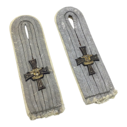 German WW2 Infantry Officer Leutnant Shoulder Boards with Rare Stalingrad Cross - Hoch-und Deutschmeister Division