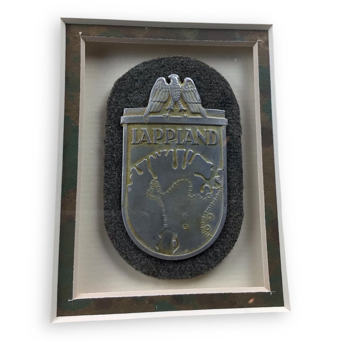 German WW2 Lappland Shield with Award Document Professionally Framed
