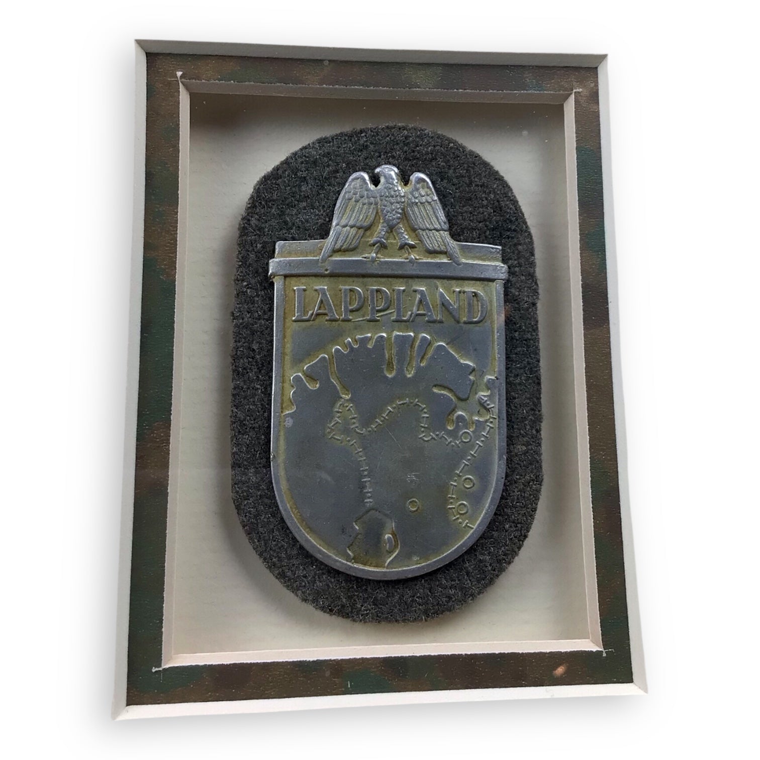 German WW2 Lappland Shield with Award Document Professionally Framed