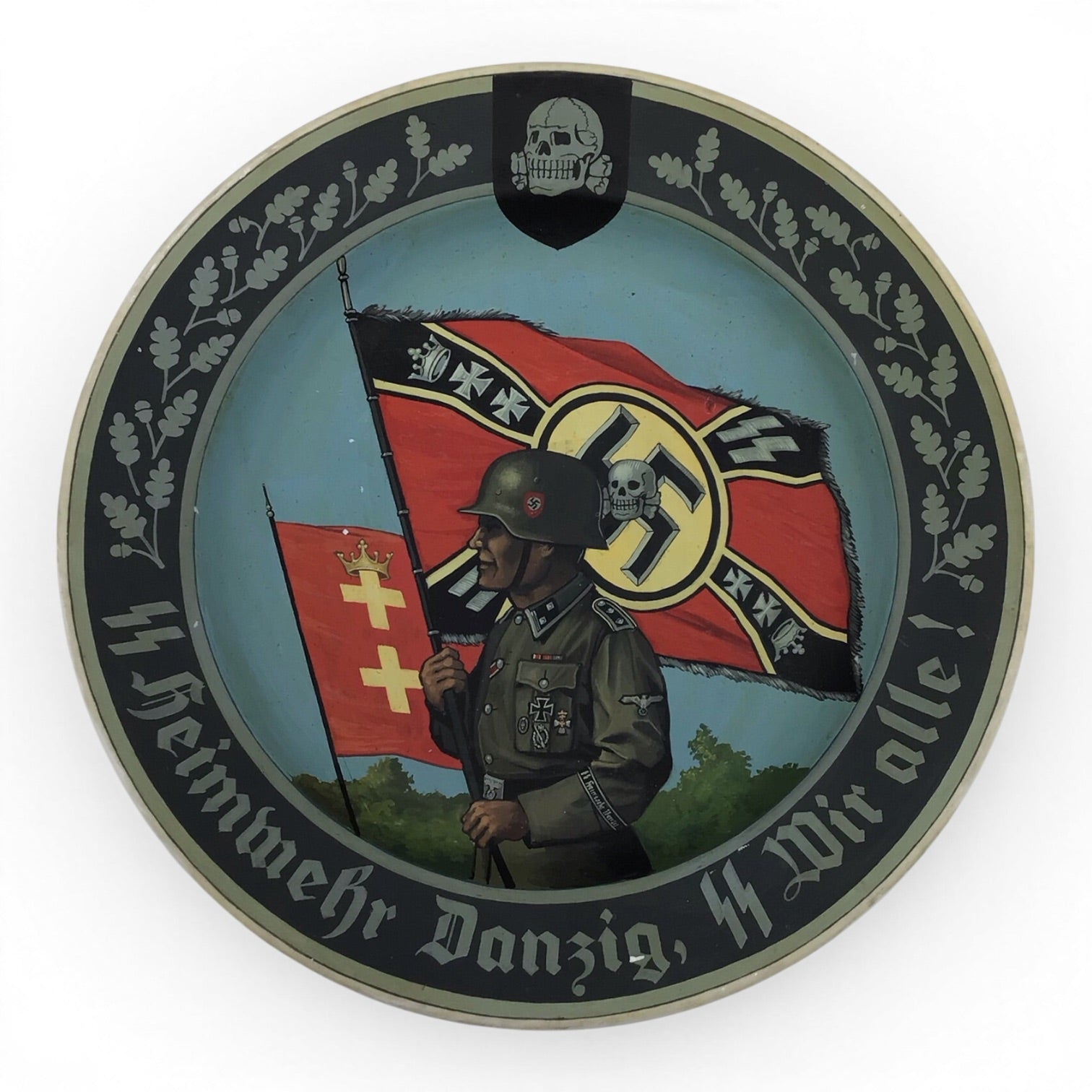 German WW2 Leibstandarte Adolf Hitler SS Heimwehr “Danzig" Painted Reich Award Plate EXTREMELY RARE!