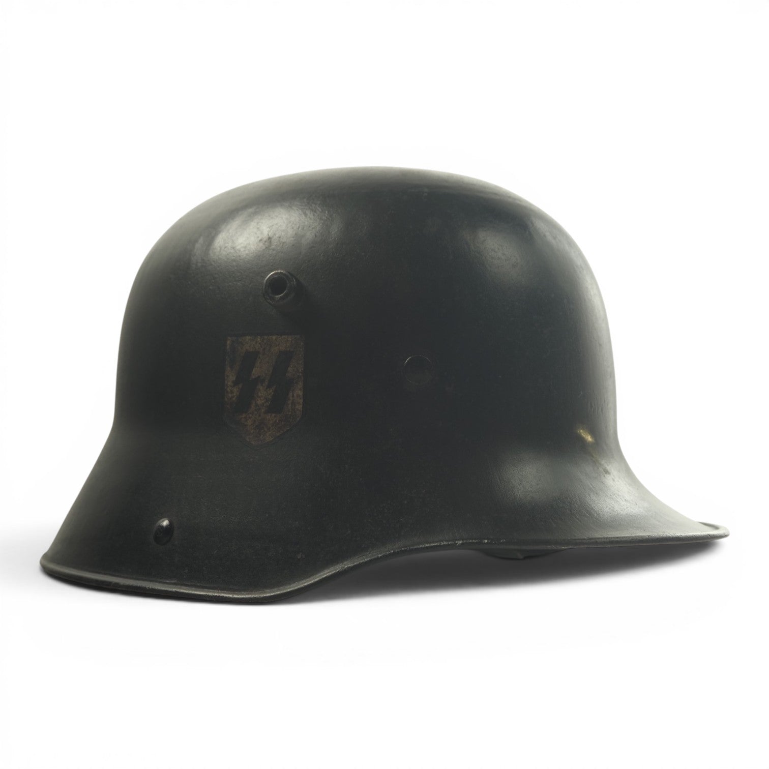 German WW2 M16 Allgemeine-SS Black Double Decal Transitional Helmet, Rare Size and Prod - W66