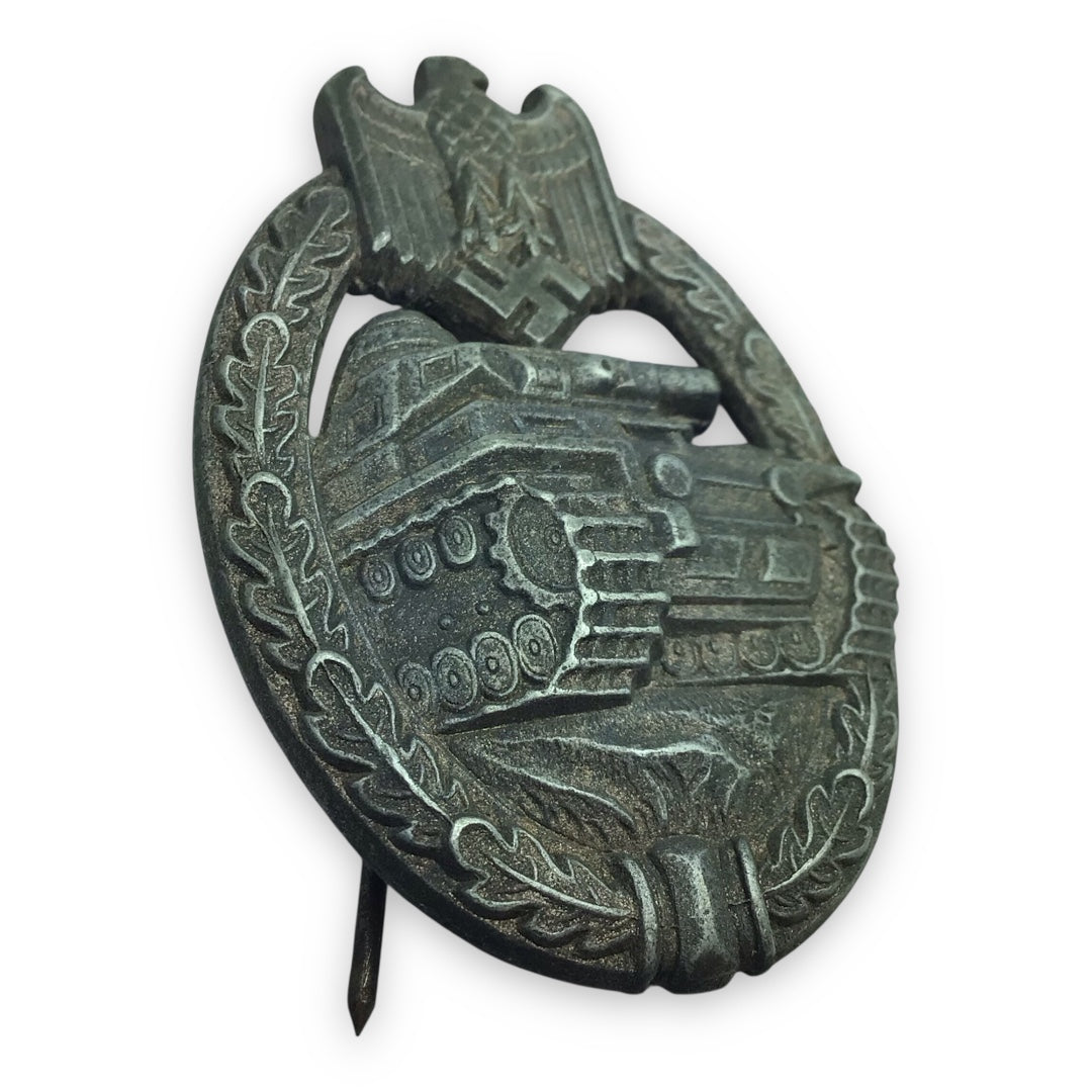 German WW2 Panzer Badge in Silver - Fine Example & Solid Back
