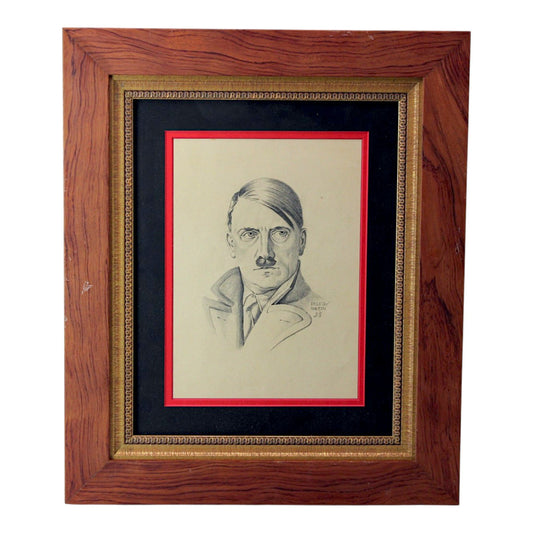German WW2 Period Hand Drawing Pencil Sketch of Adolf Hitler Early War by Enrico Nardi
