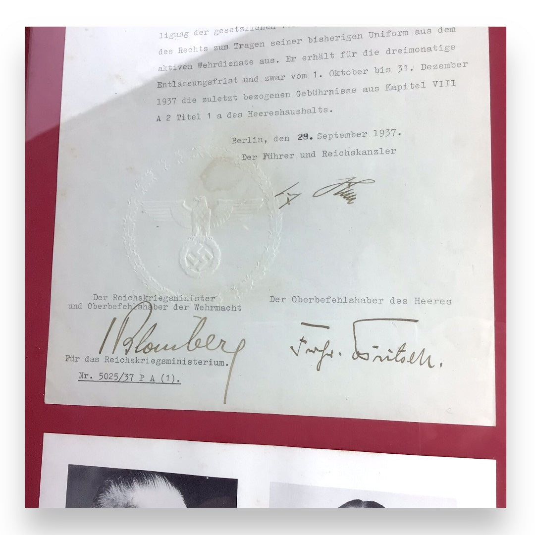 German WW2 Signed Document | Adolf Hitler & General Werner von Blomberg | JSA Certified