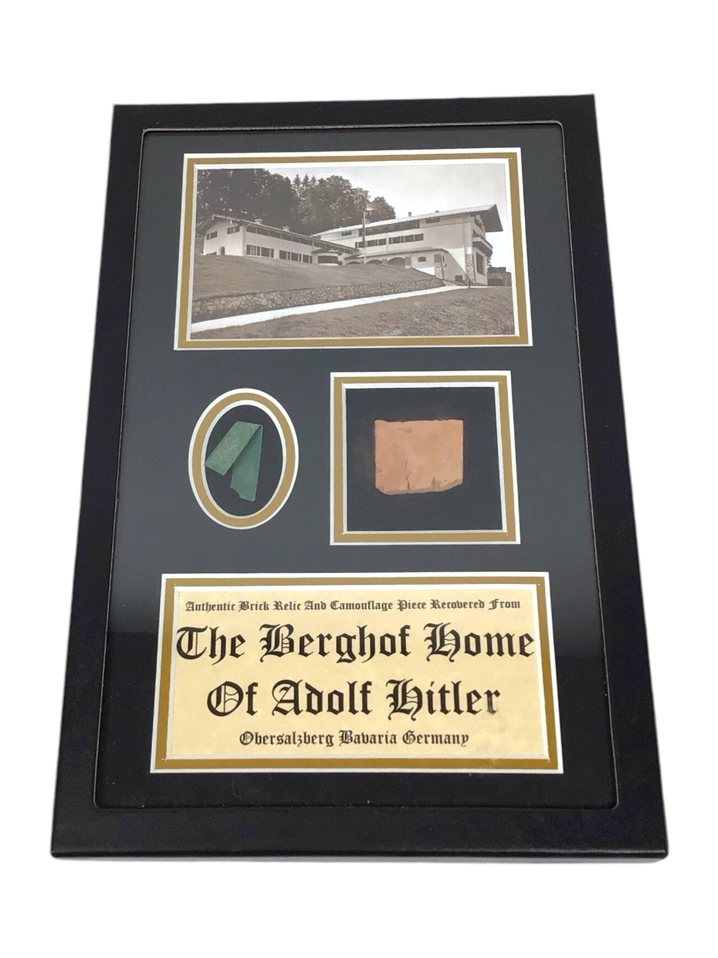 German WW2 The Berghof Home of Adolf Hitler = Authentic Brick relic and Camouflage Piece Recovered from Obersalzberg Bavaria Germany in Riker Box labeled