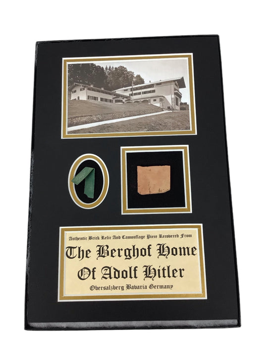 German WW2 The Berghof Home of Adolf Hitler = Authentic Brick relic and Camouflage Piece Recovered from Obersalzberg Bavaria Germany in Riker Box labeled