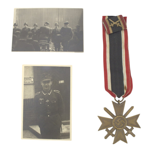 German WW2 War Merit Cross with Swords, Ribbon Bar and Recipient Photographs